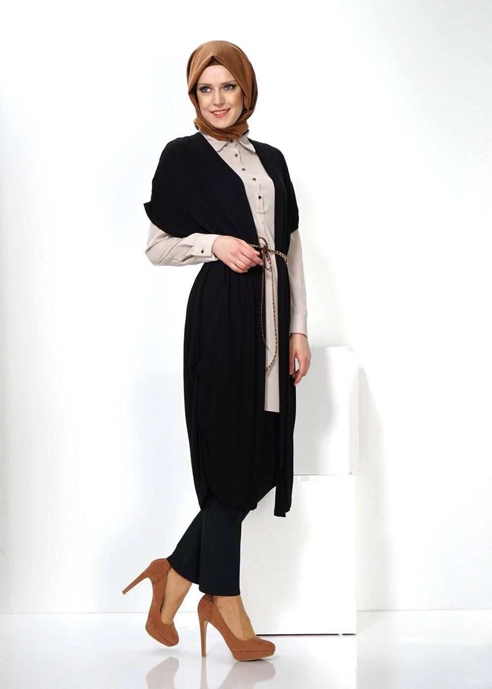 Tesettür giyim SİYAH İKİLİ UZUN TUNİK 4372