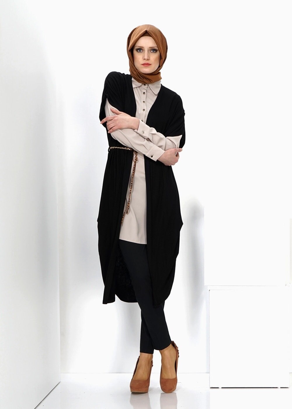 Tesettür giyim SİYAH İKİLİ UZUN TUNİK 4372