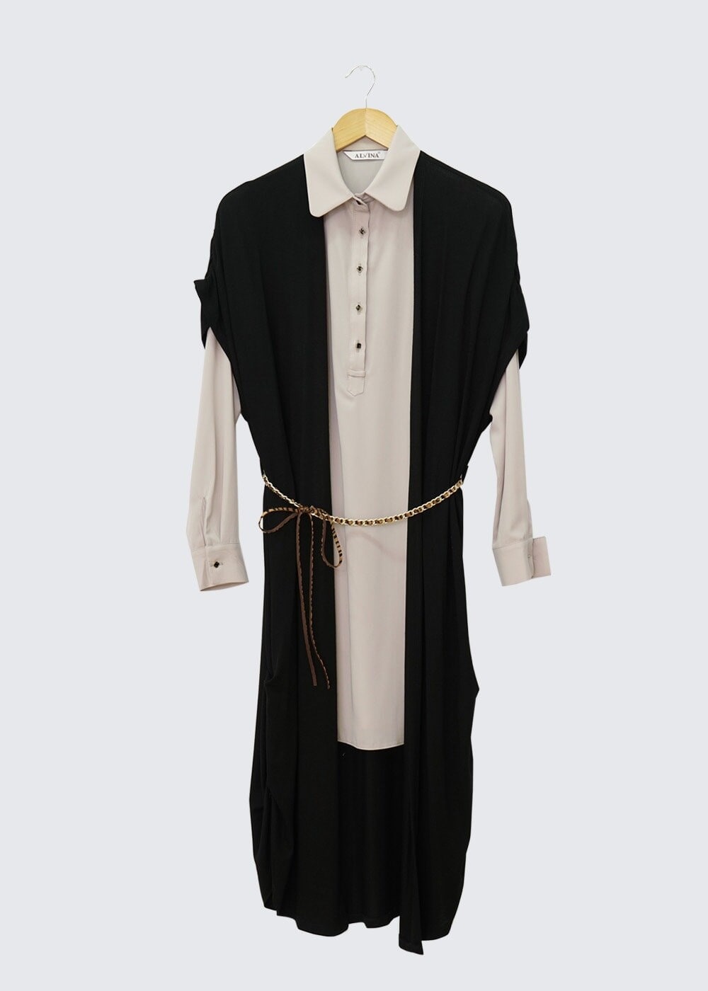 Tesettür giyim SİYAH İKİLİ UZUN TUNİK 4372