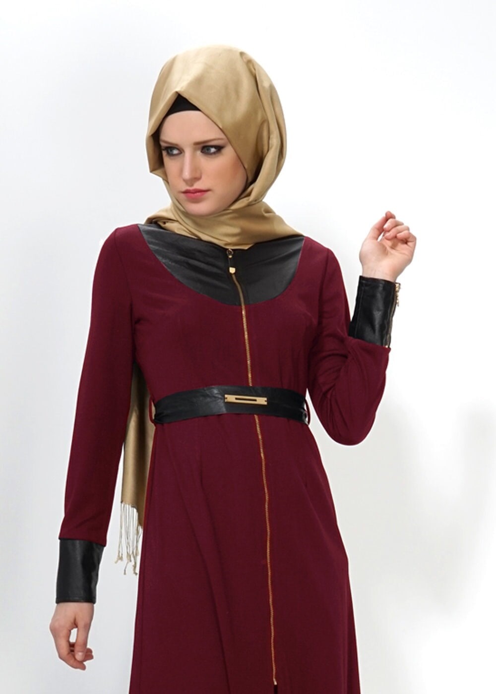 Tesettür giyim BORDO FERMUAR DETAYLI TUNİK 4384 