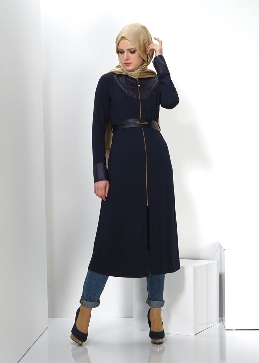 Tesettür giyim LACİVERT FERMUAR DETAYLI TUNİK 4384 