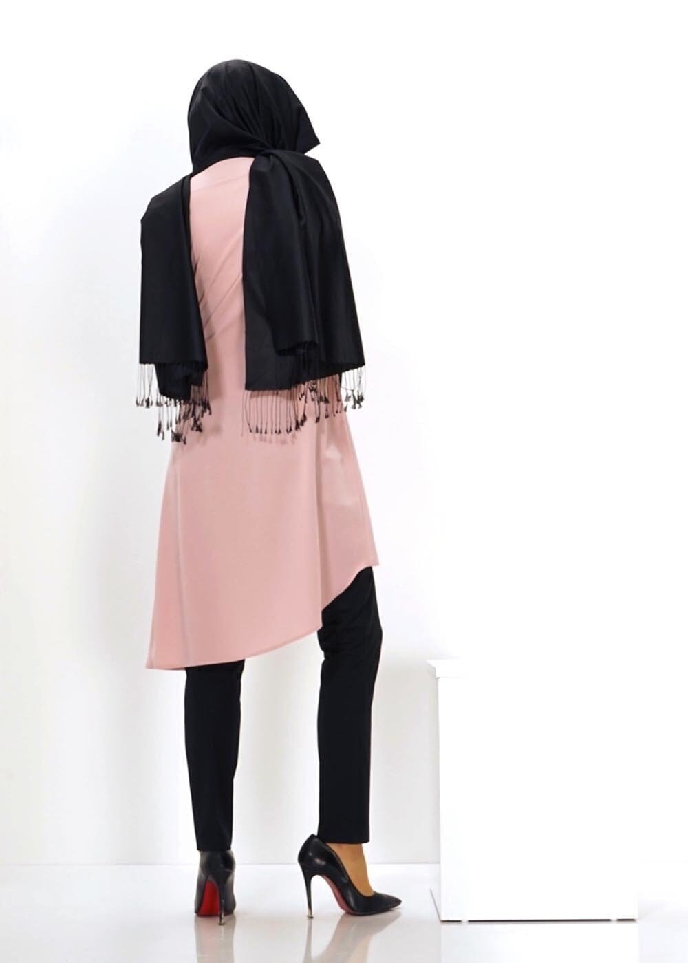 Tesettür giyim PEMBE ASİMETRİK KESİM TUNİK 4391