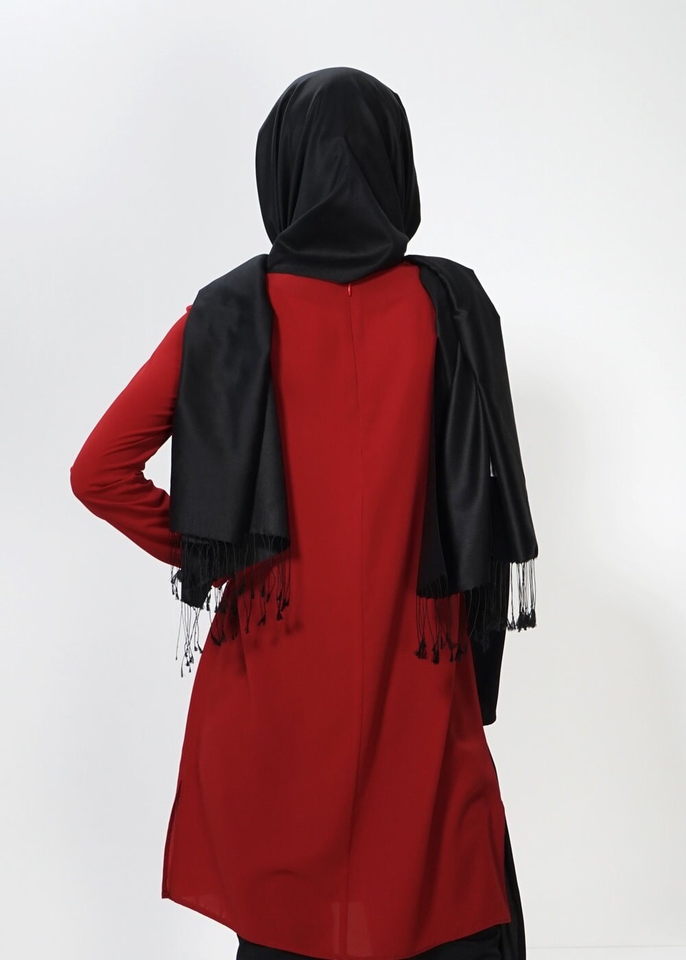 Tesettür giyim KIRMIZI RENK BLOKLU TUNİK 4393