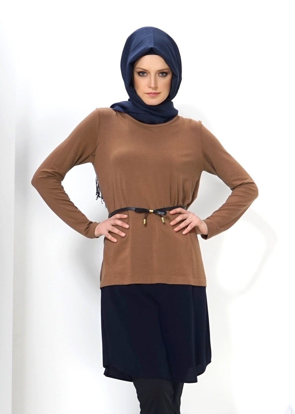 Tesettür giyim KAHVE İKİ RENKLİ TUNİK 4400