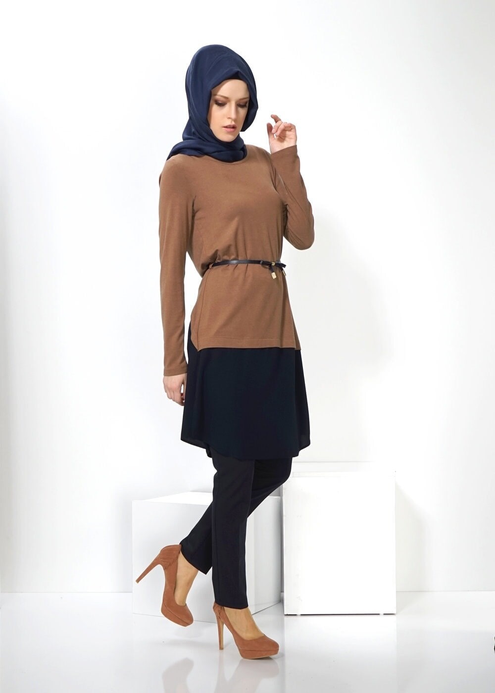 Tesettür giyim KAHVE İKİ RENKLİ TUNİK 4400