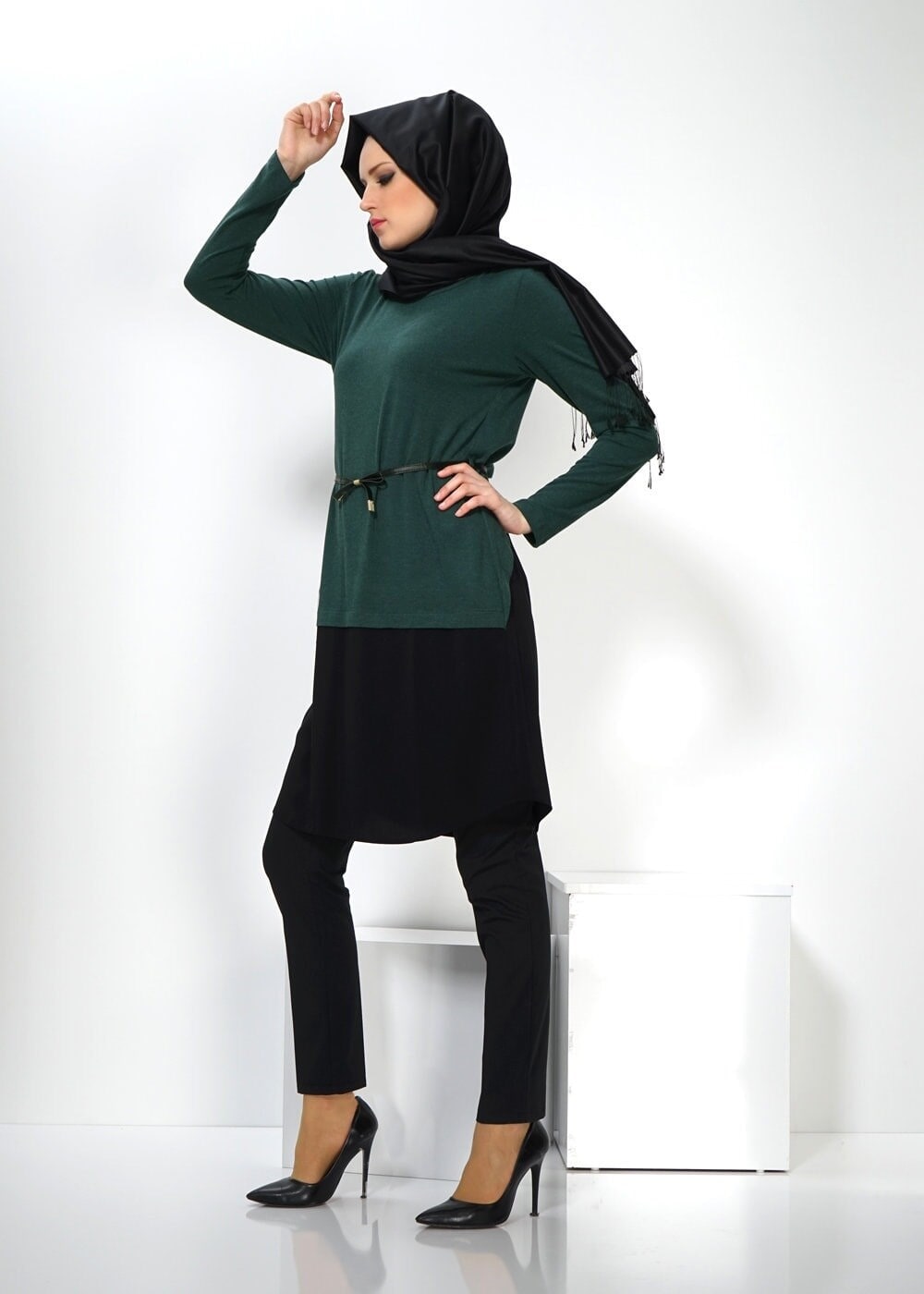 Tesettür giyim YEŞİL İKİ RENKLİ TUNİK 4400