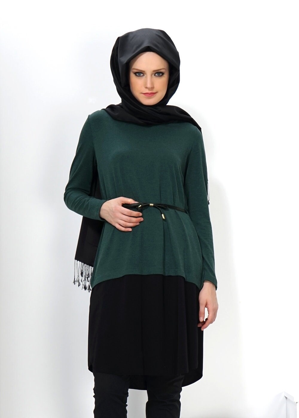 Tesettür giyim YEŞİL İKİ RENKLİ TUNİK 4400