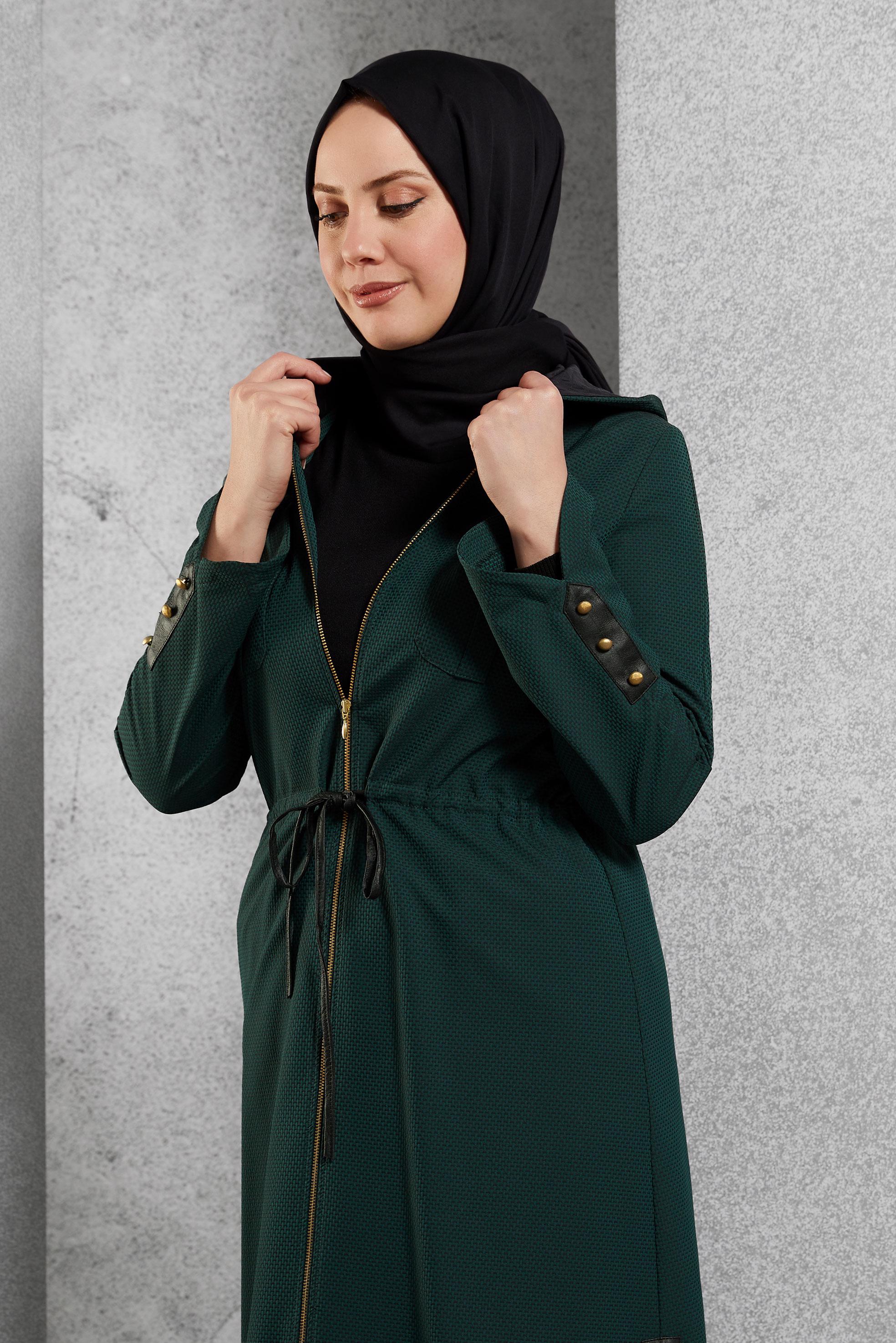 Tesettür giyim YEŞİL KAPÜŞONLU TUNİK 4408