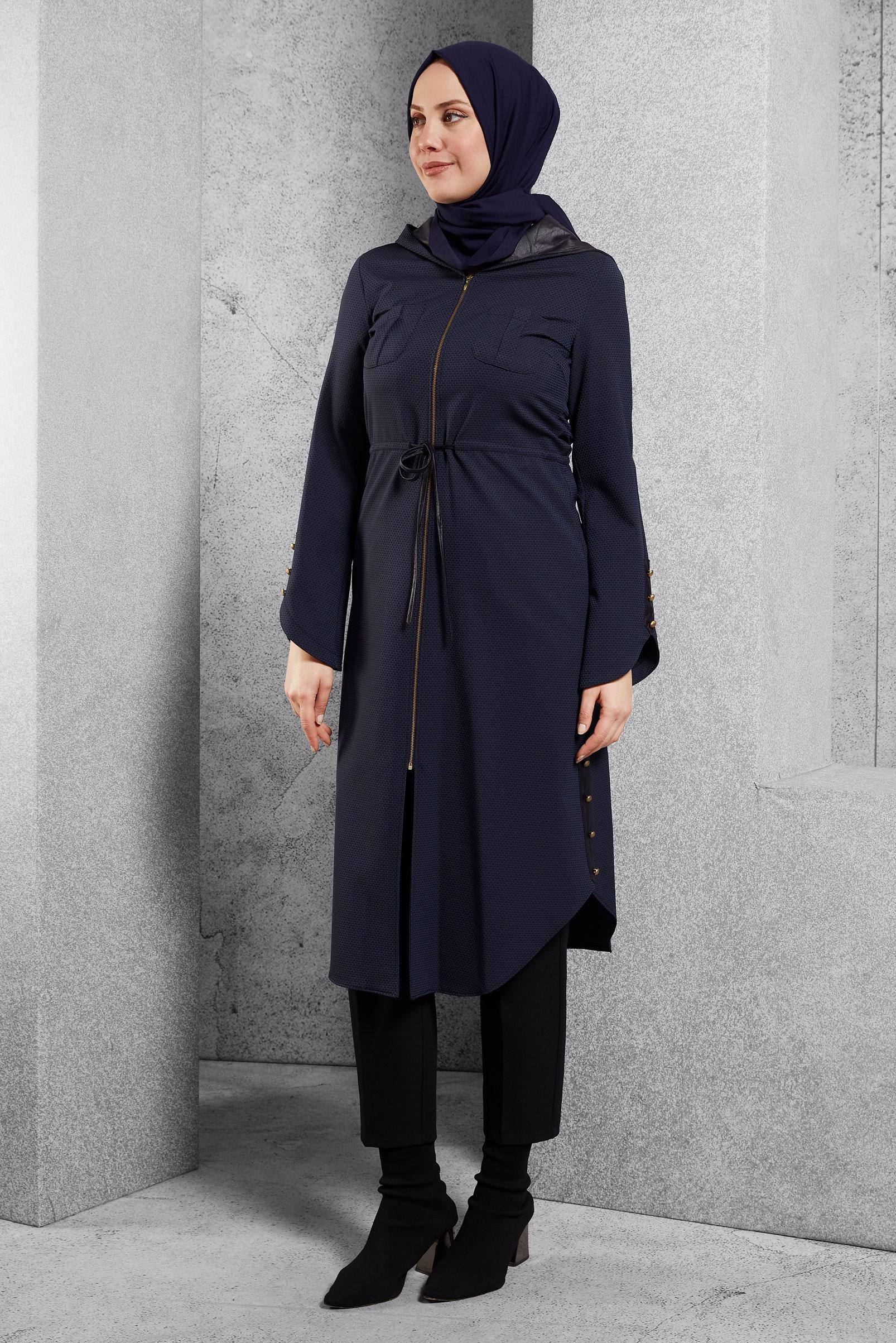 Tesettür giyim LACİVERT KAPÜŞONLU TUNİK 4408