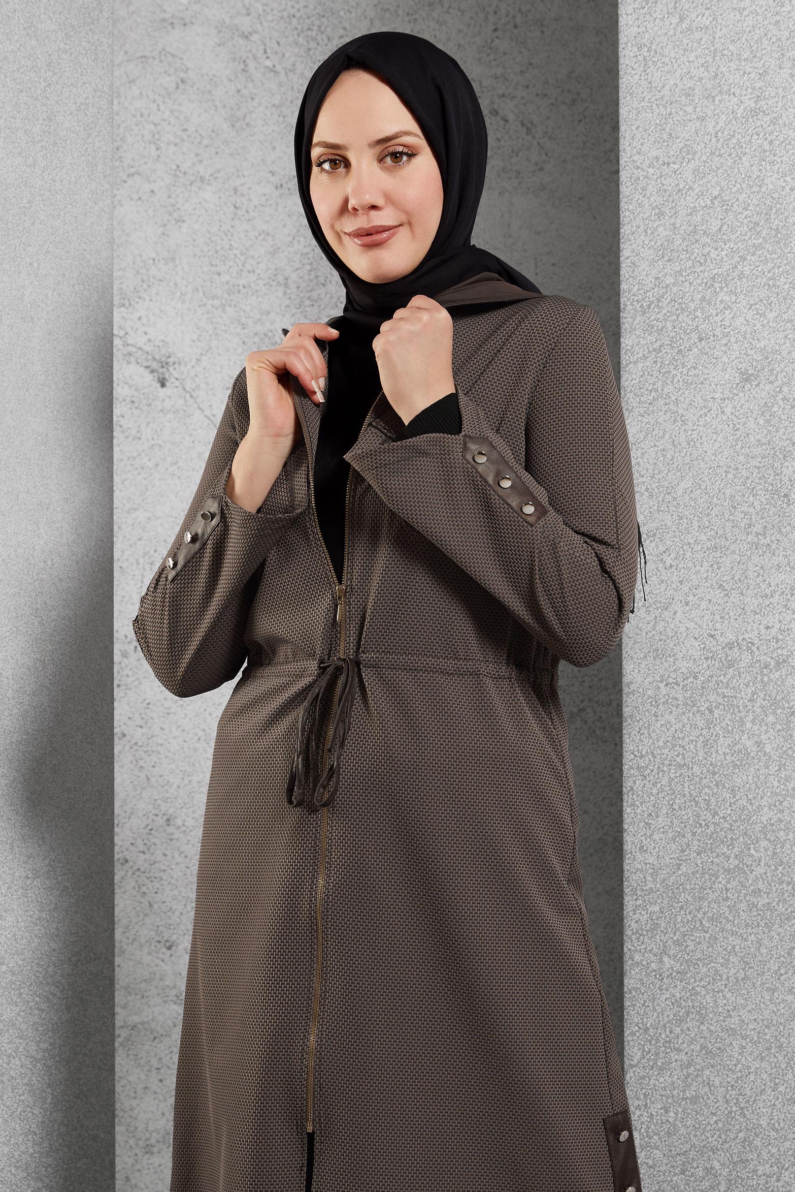 Tesettür giyim VİZON KAPÜŞONLU TUNİK 4408