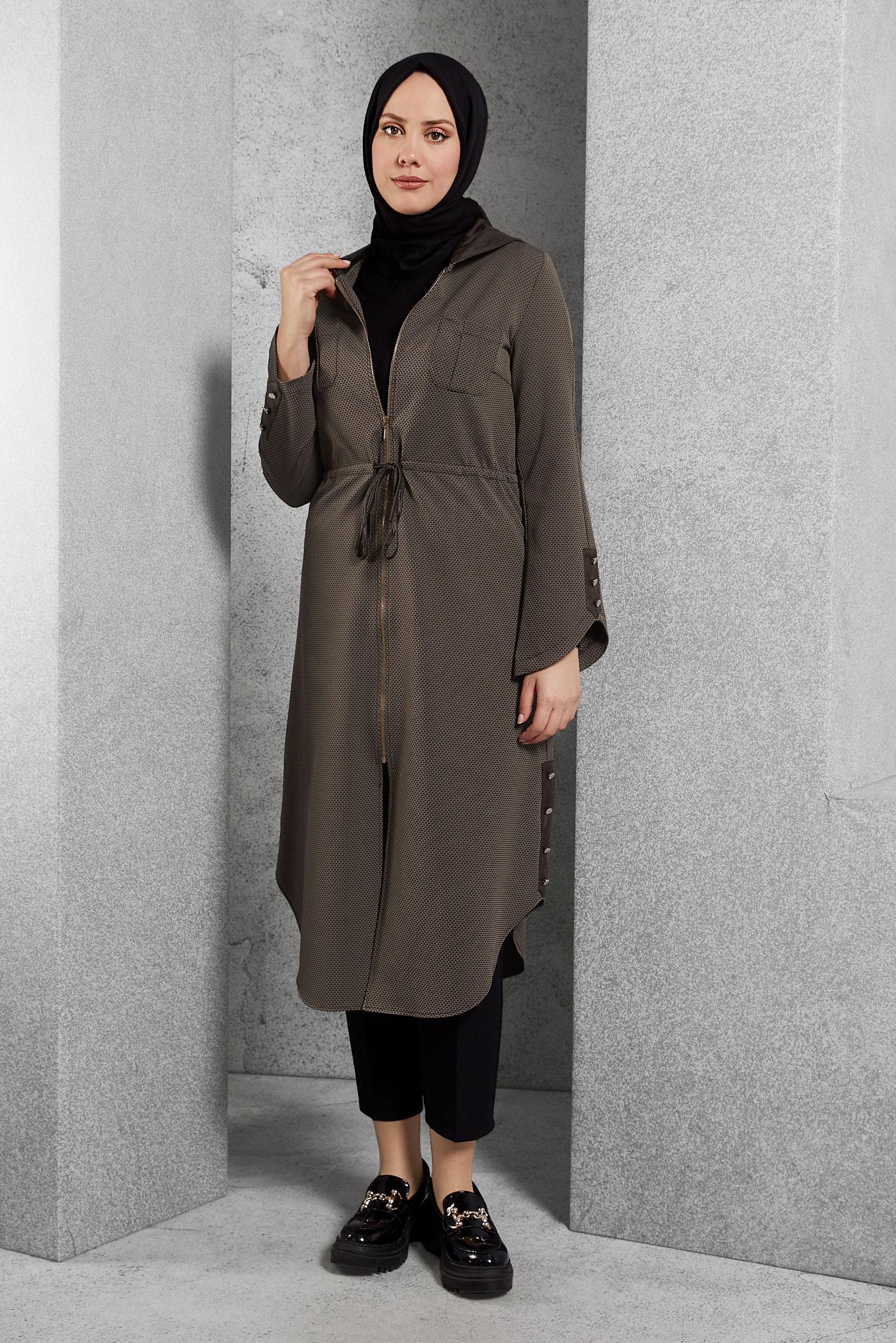 Tesettür giyim VİZON KAPÜŞONLU TUNİK 4408