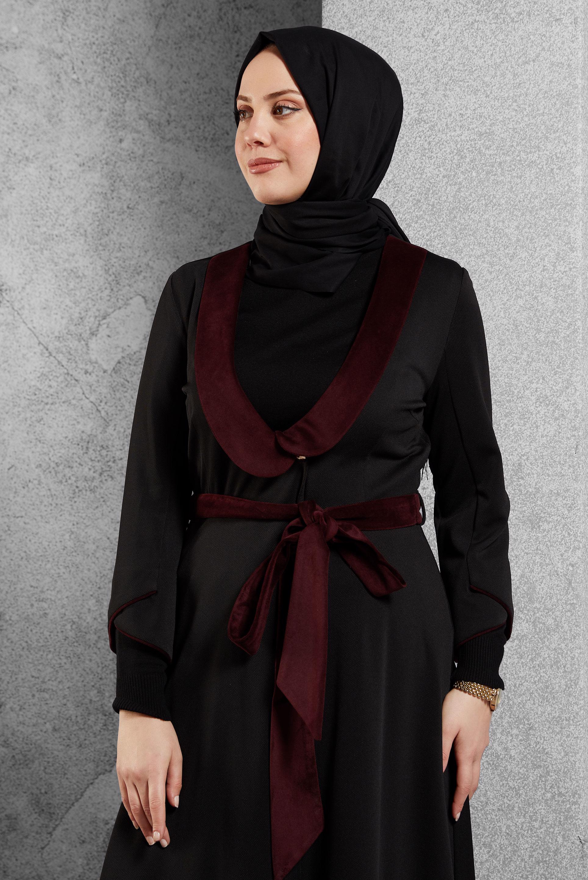 Tesettür giyim SİYAH KUŞAKLI UZUN TUNİK 4413
