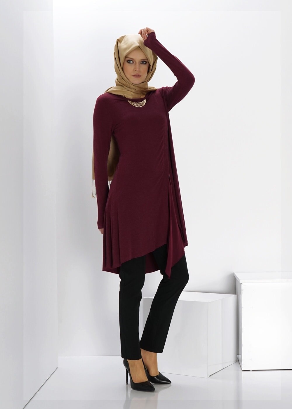 Tesettür giyim BORDO TESETTÜR DÜZ TUNİK 4418 