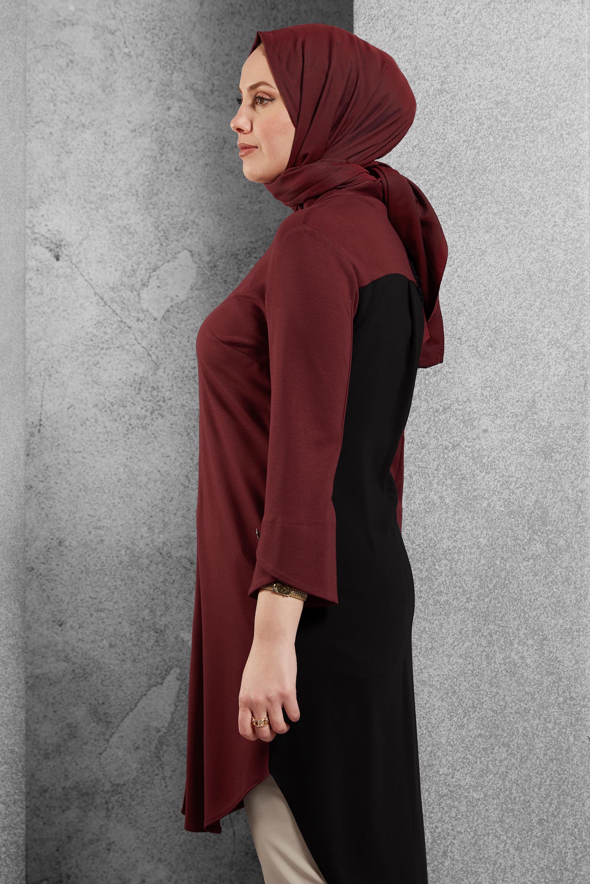 Tesettür giyim BORDO FERMUARLI TUNİK 4420