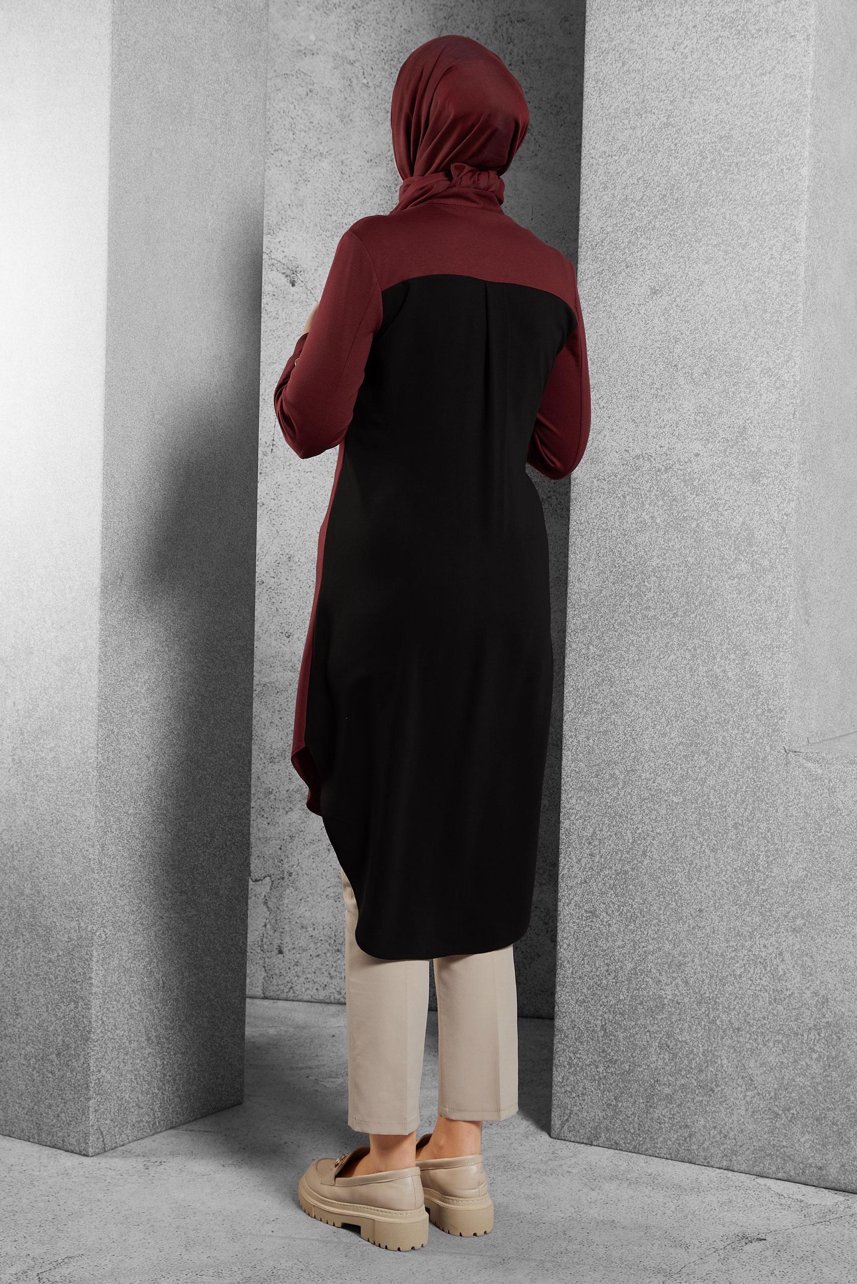 Tesettür giyim BORDO FERMUARLI TUNİK 4420