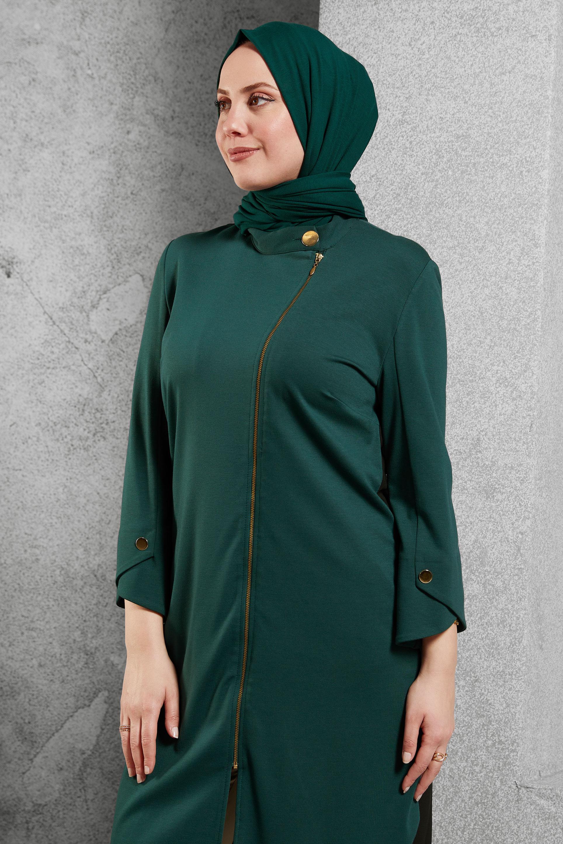 Tesettür giyim YEŞİL FERMUARLI TUNİK 4420