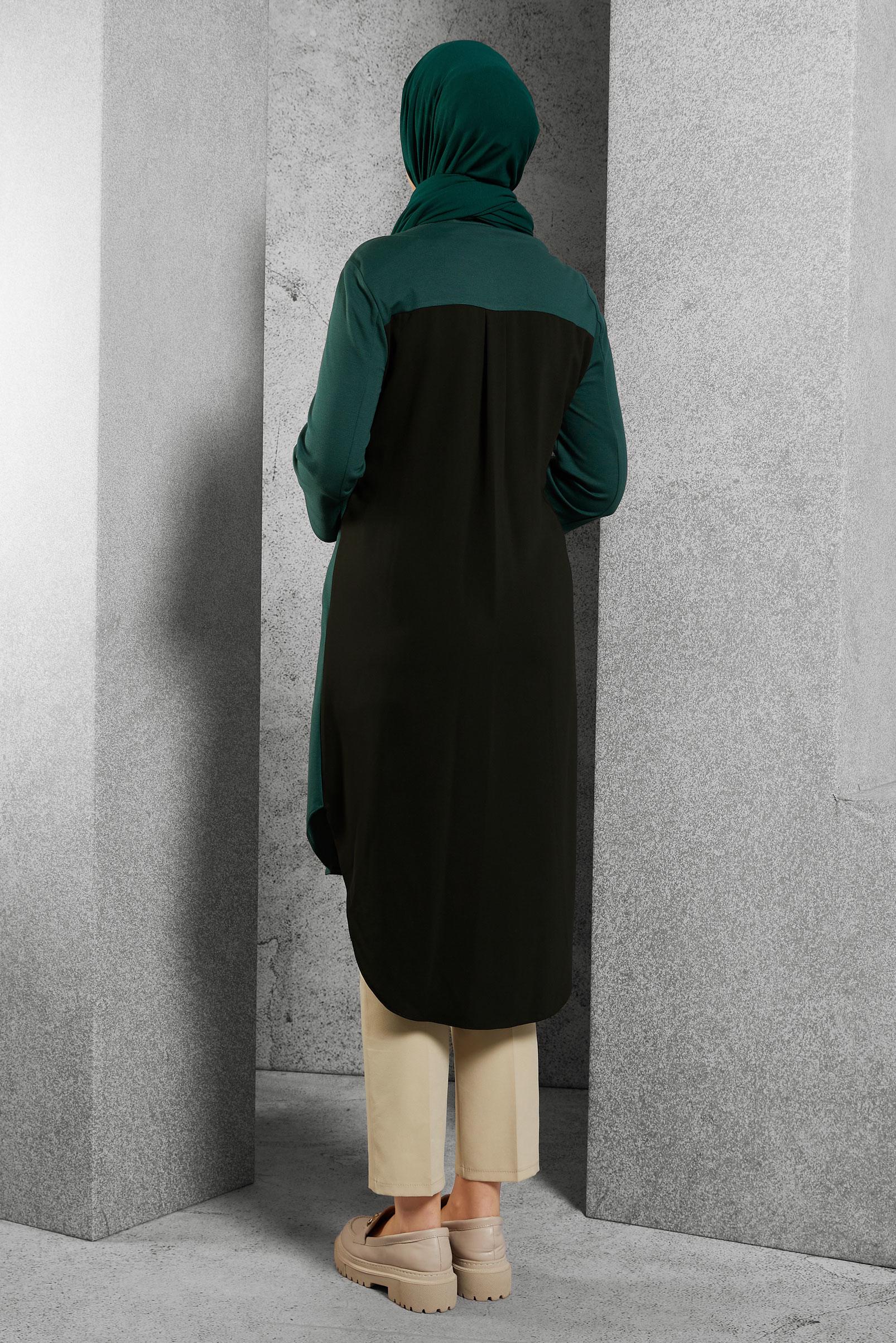 Tesettür giyim YEŞİL FERMUARLI TUNİK 4420