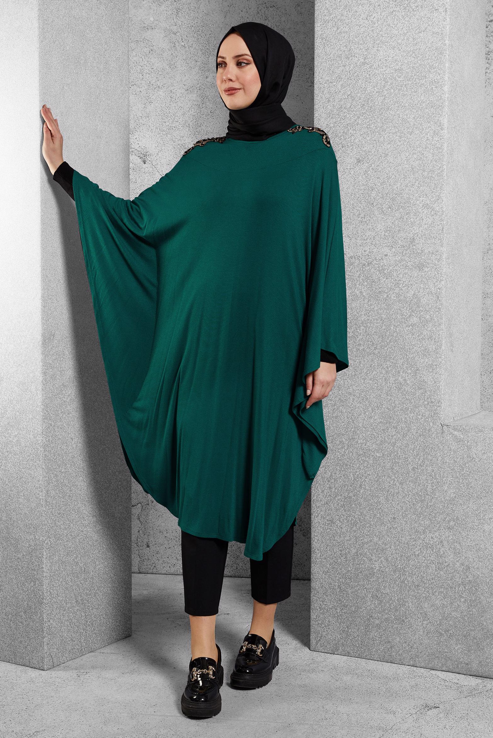 Tesettür giyim YEŞİL TAŞ DETAYLI TUNİK 4421