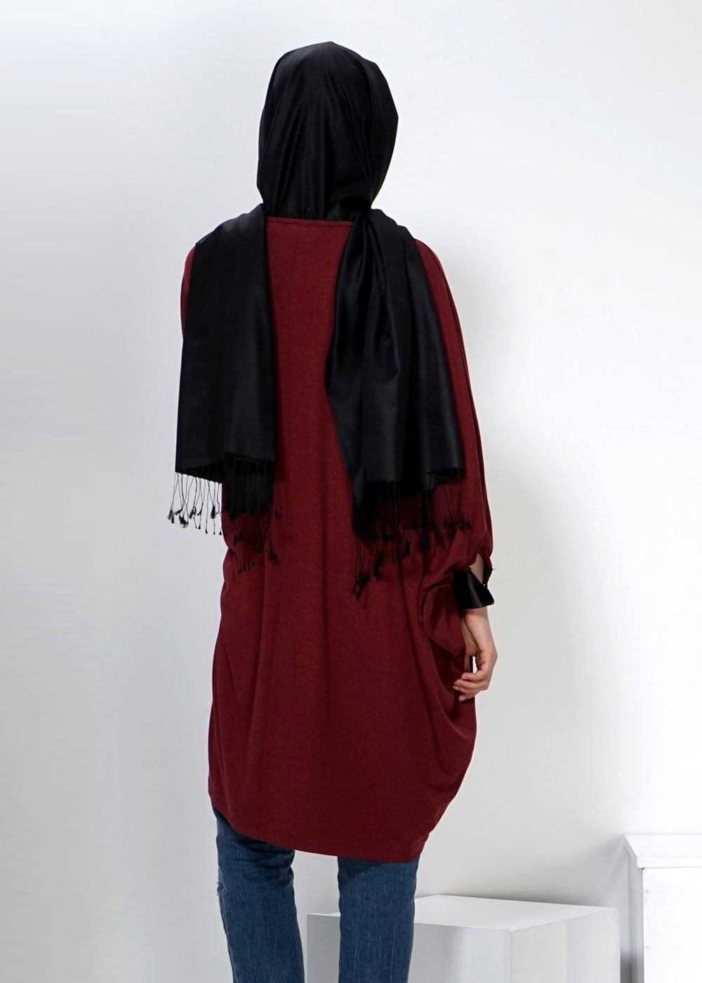 Tesettür giyim BORDO YARASA KOL TUNİK 4433