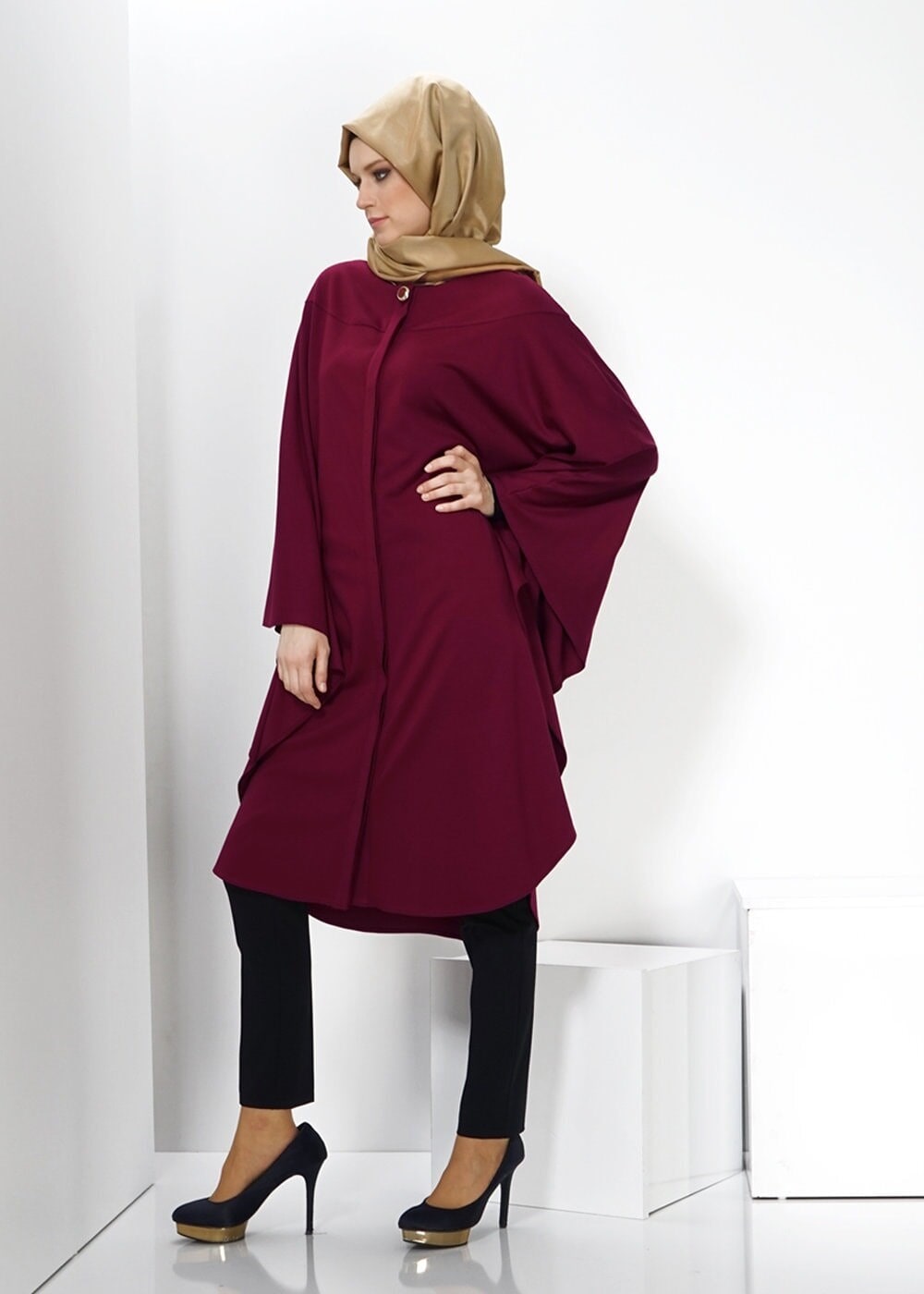 Tesettür giyim BORDO PANÇO TUNİK 4437