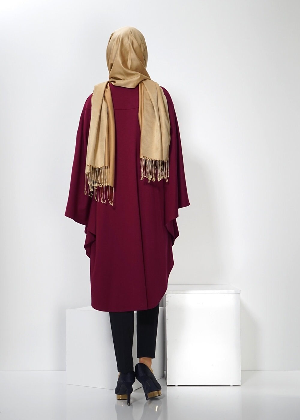 Tesettür giyim BORDO PANÇO TUNİK 4437