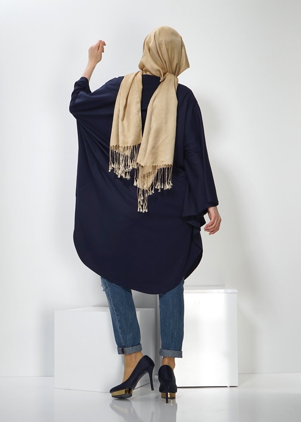 Tesettür giyim LACİVERT PANÇO TUNİK 4437