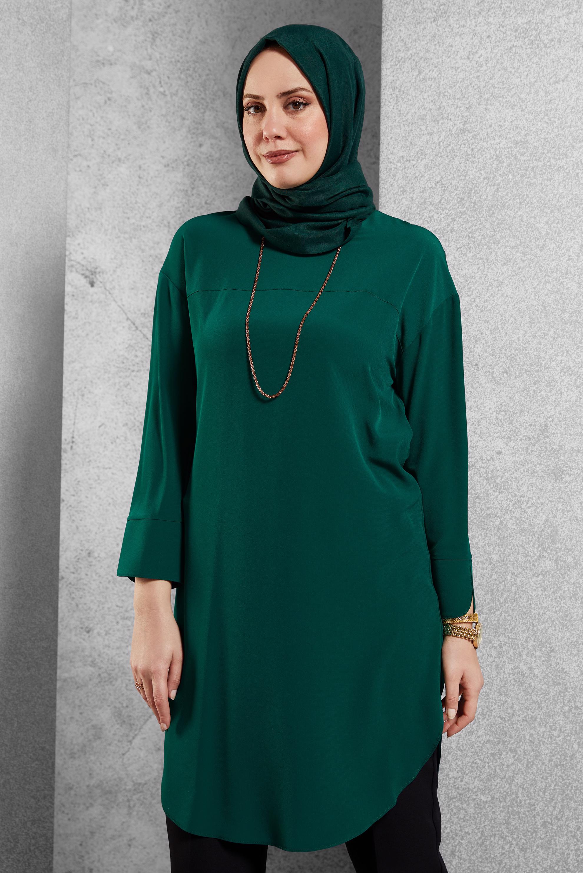 Tesettür giyim YEŞİL ASİMETRİK KESİM TUNİK 4440