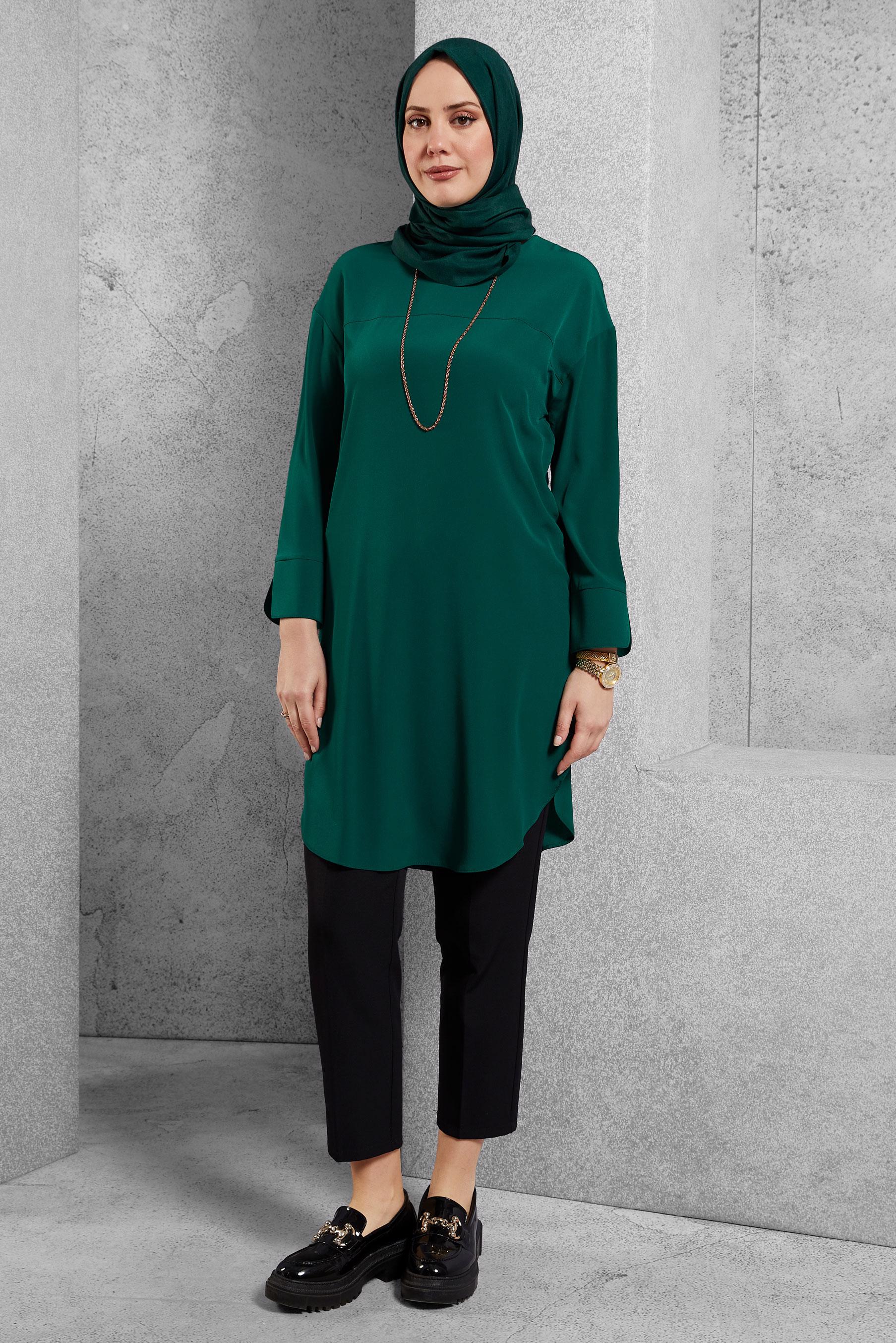 Tesettür giyim YEŞİL ASİMETRİK KESİM TUNİK 4440