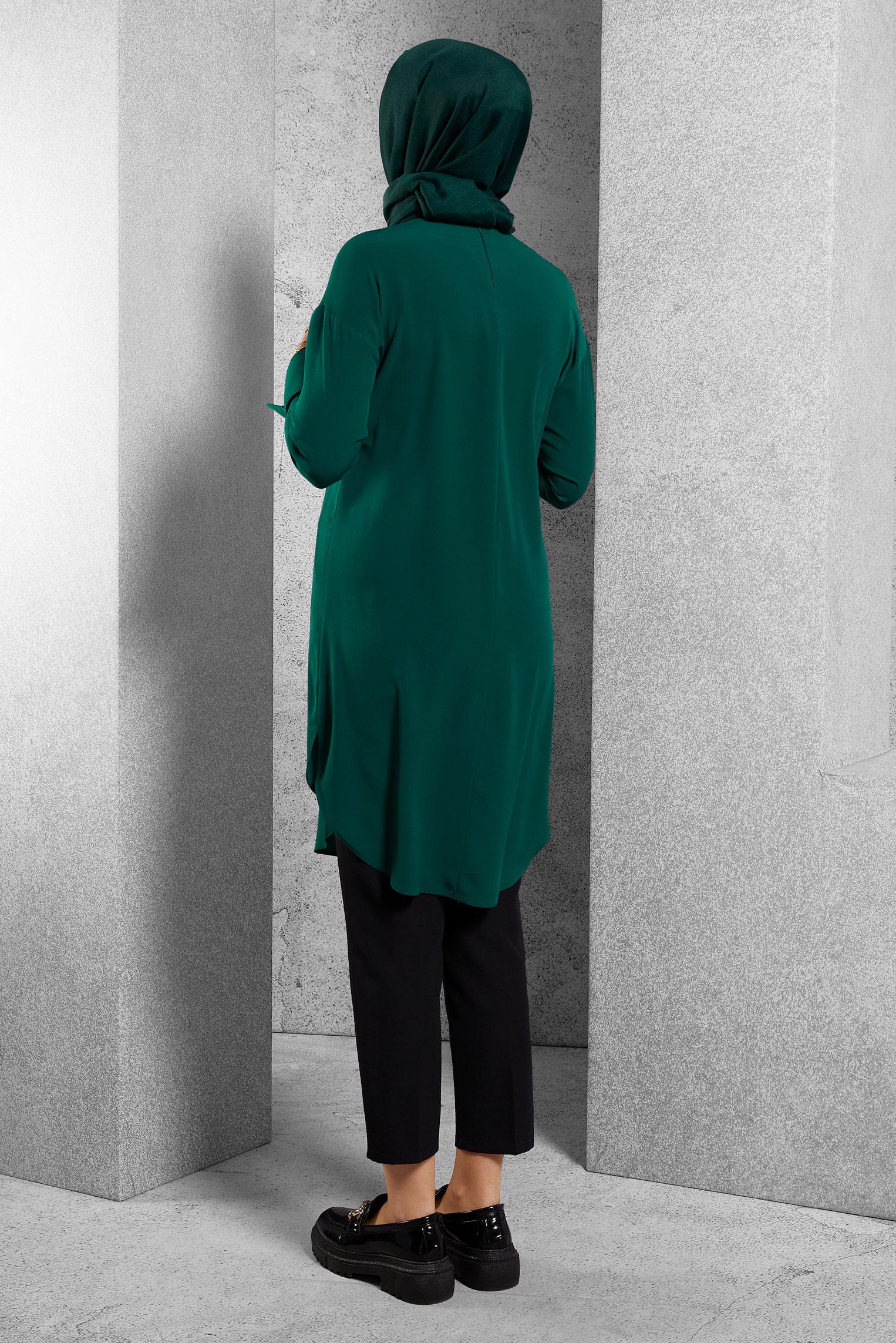 Tesettür giyim YEŞİL ASİMETRİK KESİM TUNİK 4440