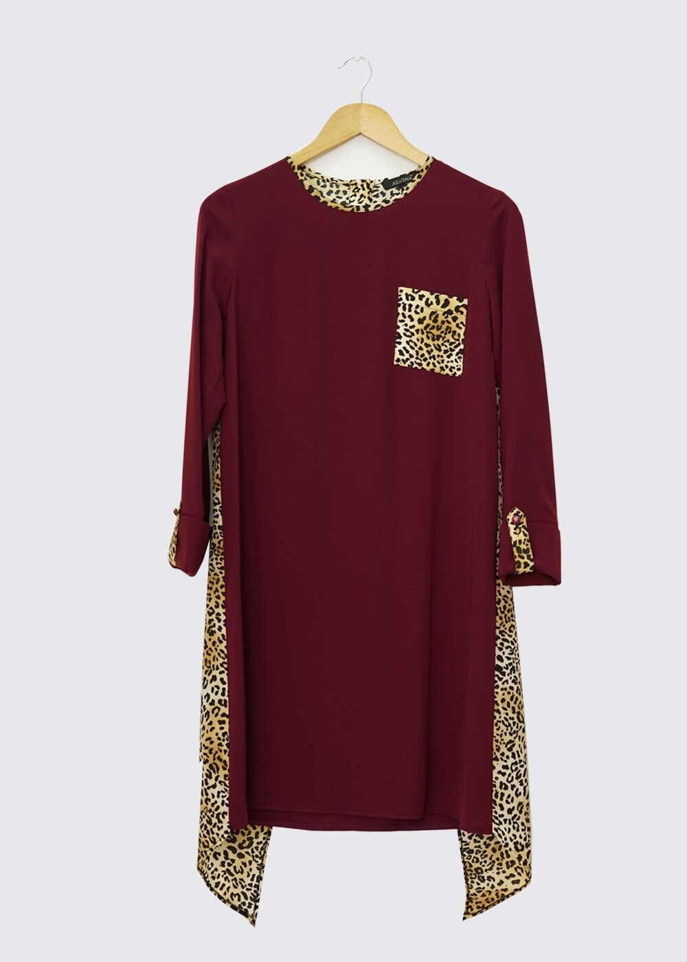 Tesettür giyim BORDO  LEOPAR DESENLİ TUNİK 4448