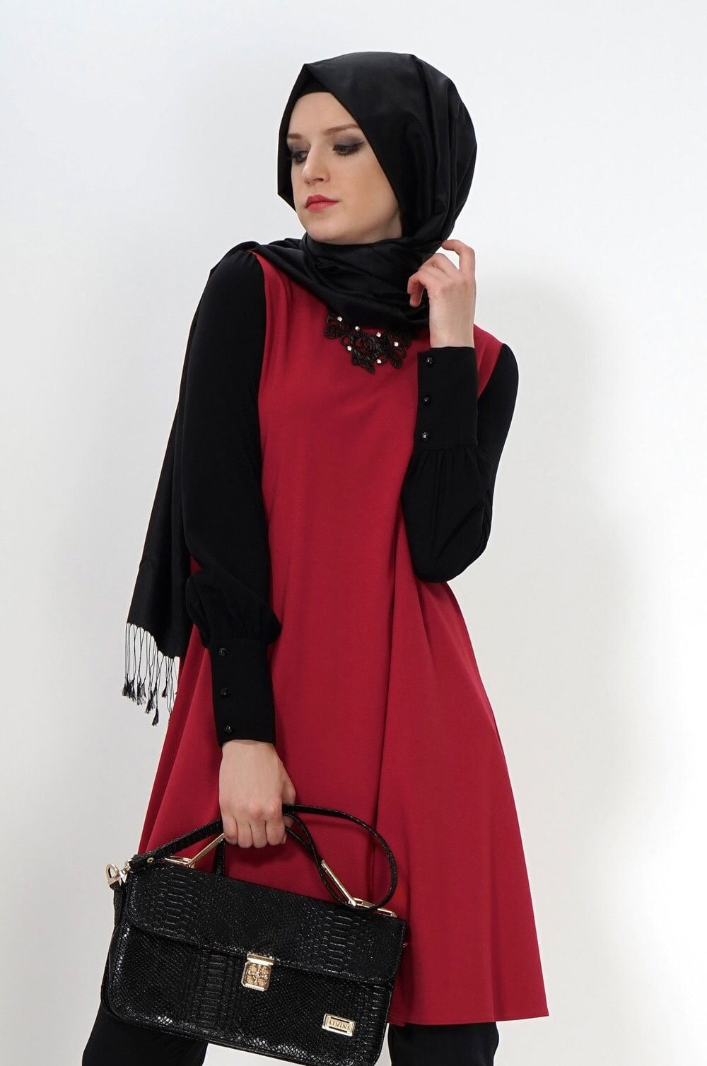 Tesettür giyim KIRMIZI İKİ RENKLİ TUNİK 4450 