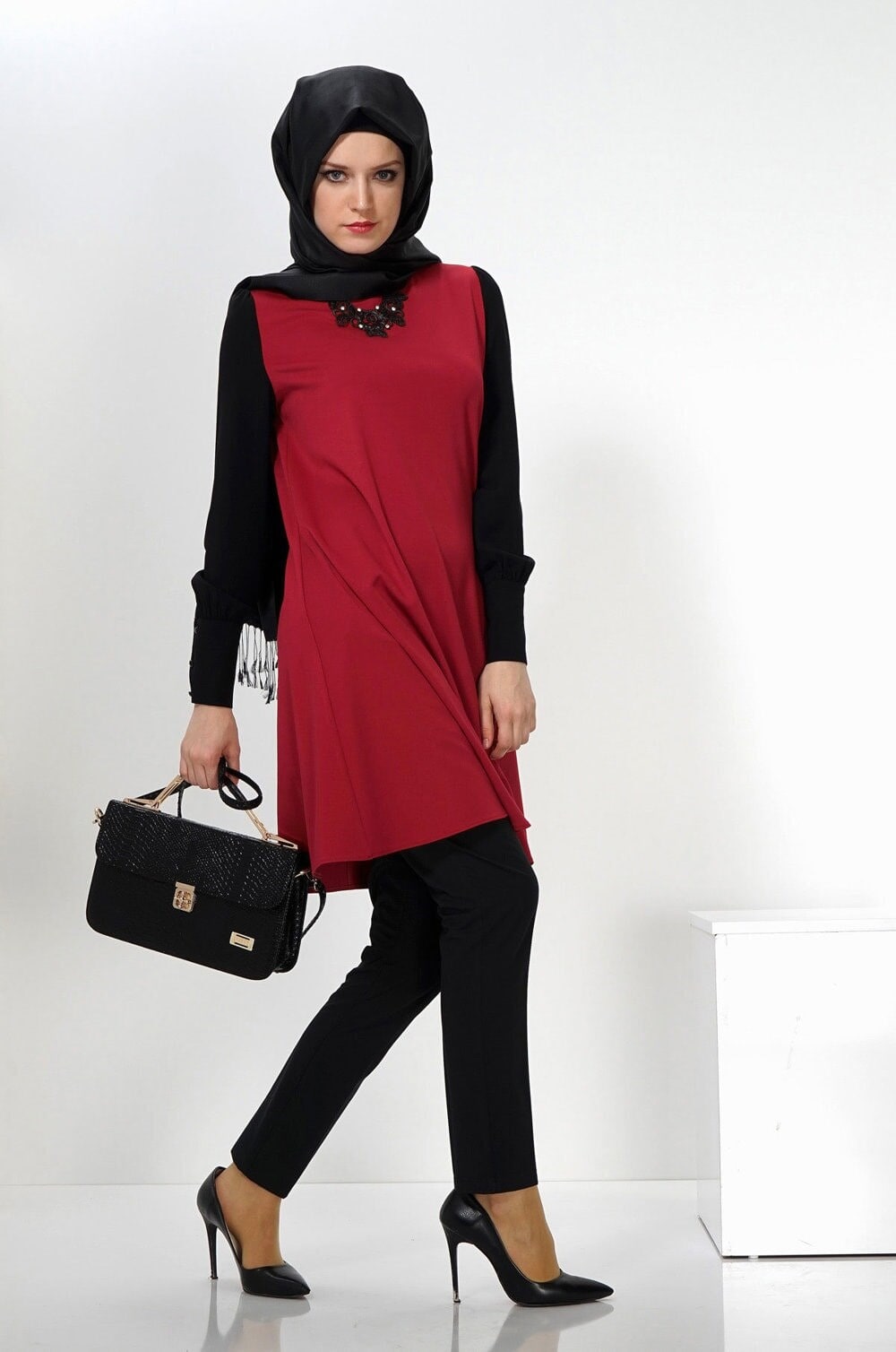 Tesettür giyim KIRMIZI İKİ RENKLİ TUNİK 4450 