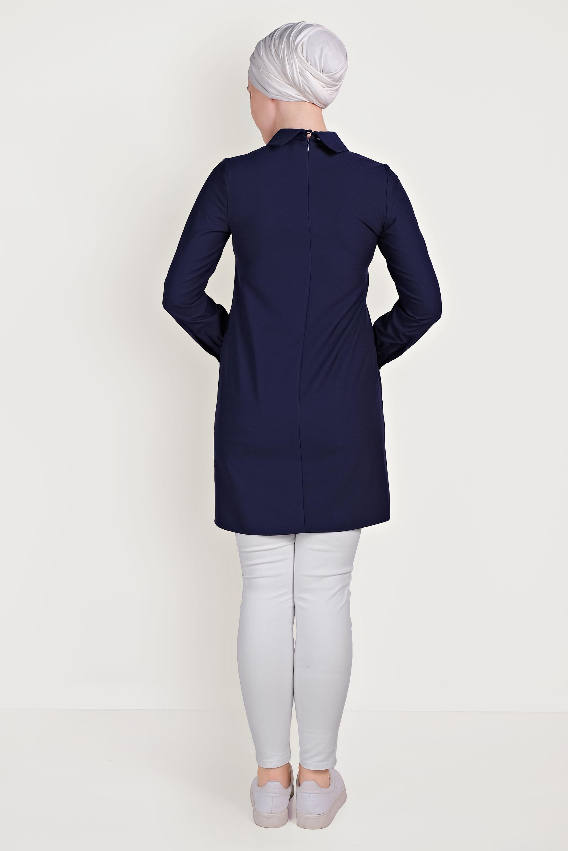 Tesettür giyim LACİVERT GÖMLEK YAKA TUNİK 4451 