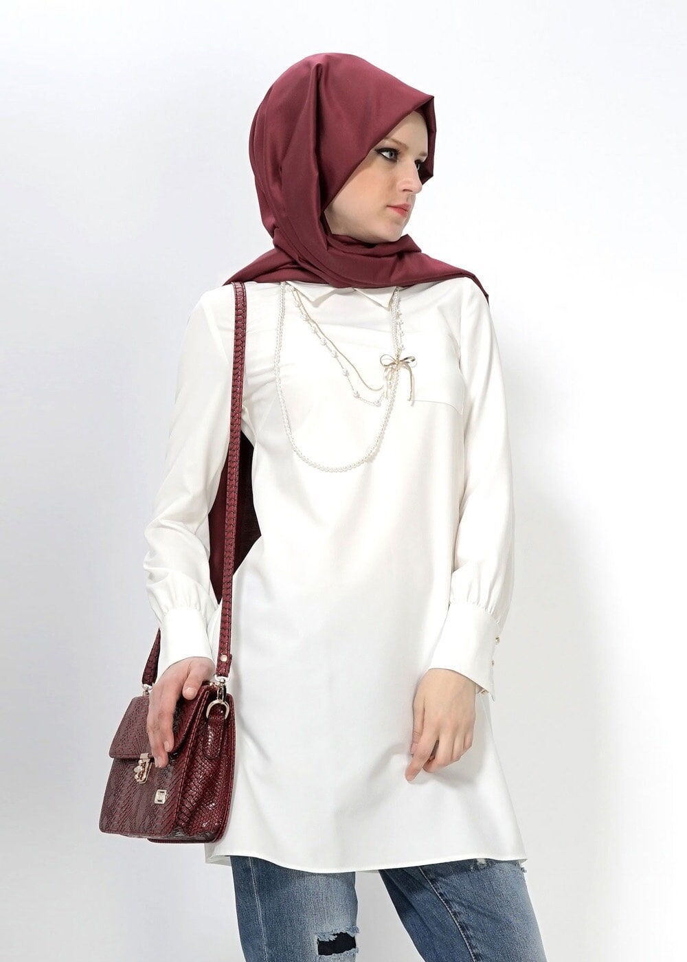 Tesettür giyim BEYAZ GÖMLEK YAKA TUNİK 4451 