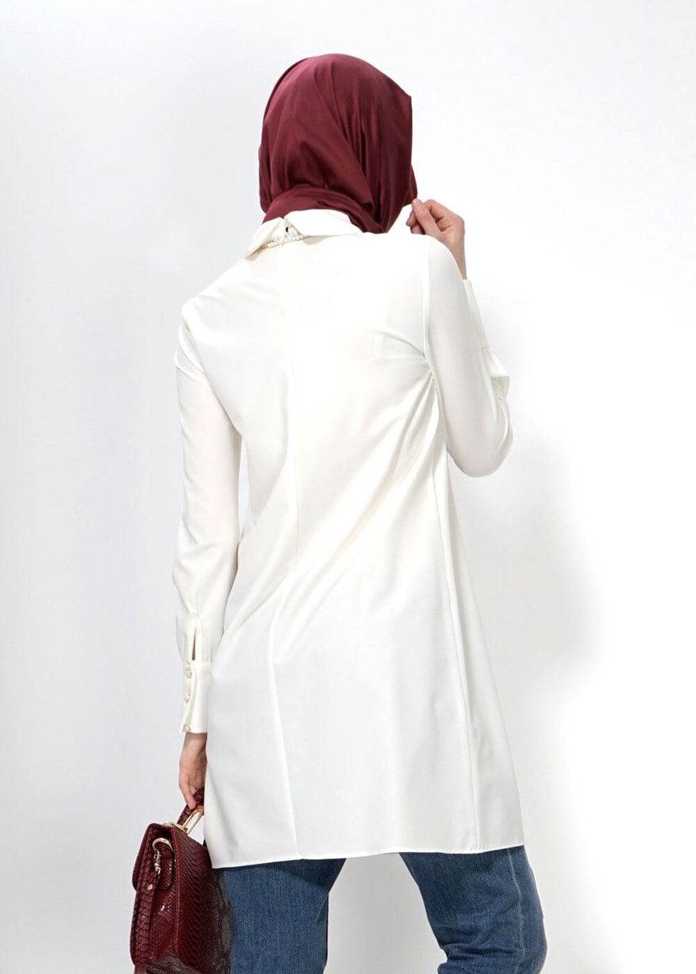 Tesettür giyim BEYAZ GÖMLEK YAKA TUNİK 4451 