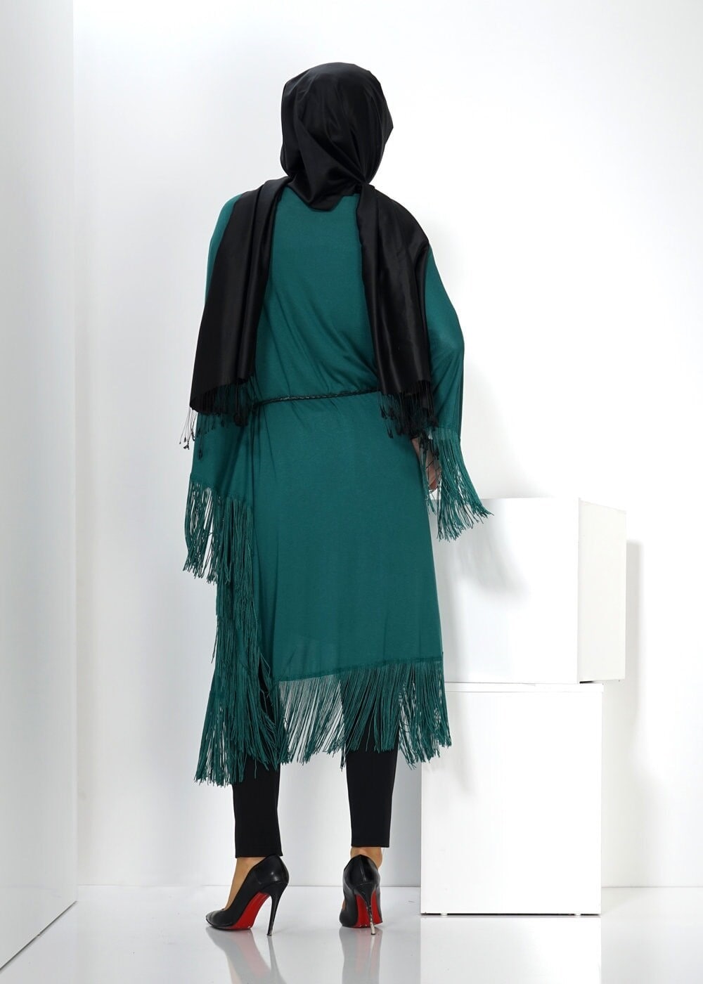 Tesettür giyim YEŞİL SAÇAKLI TUNİK 4452