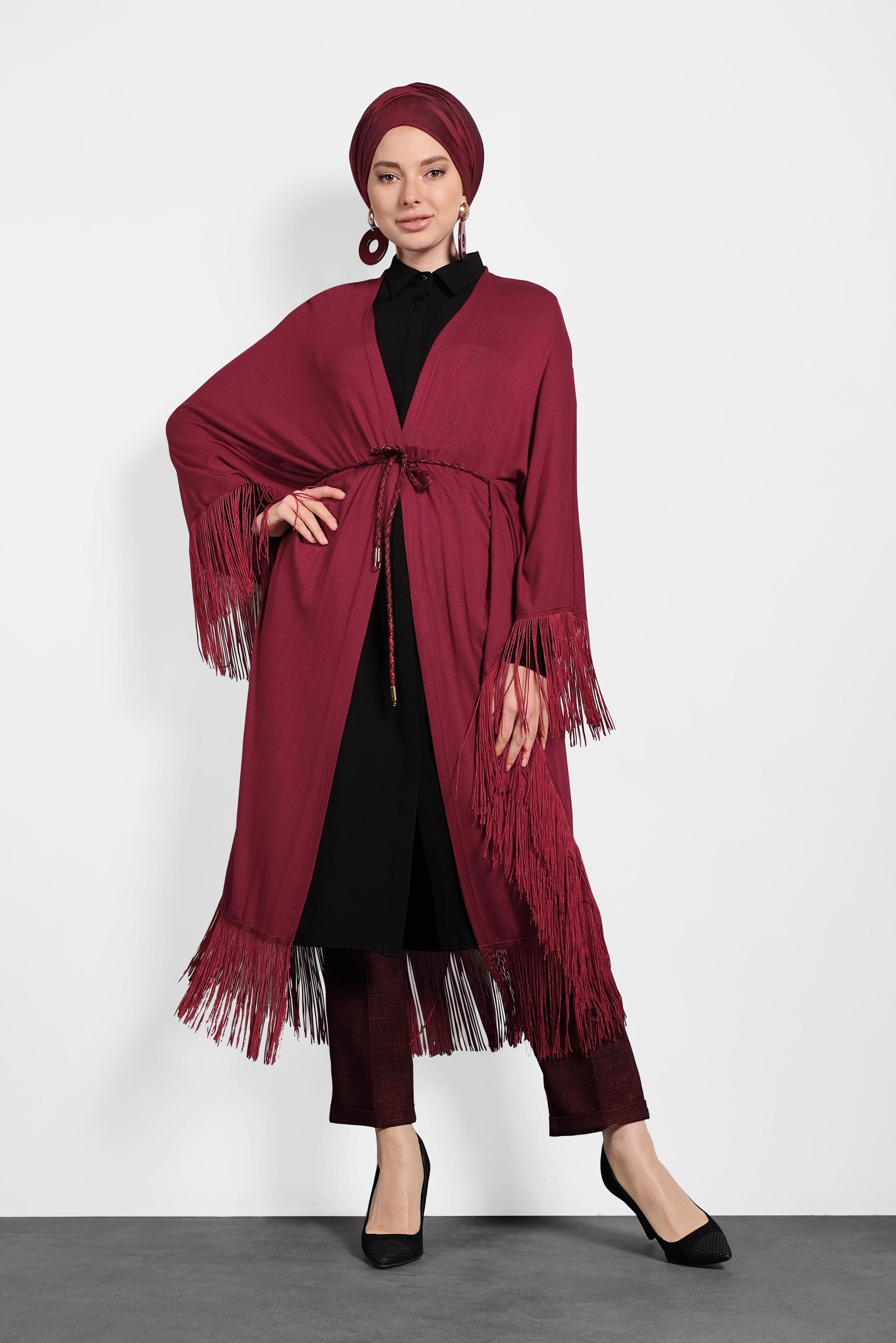 Tesettür giyim BORDO SAÇAKLI TUNİK 4452