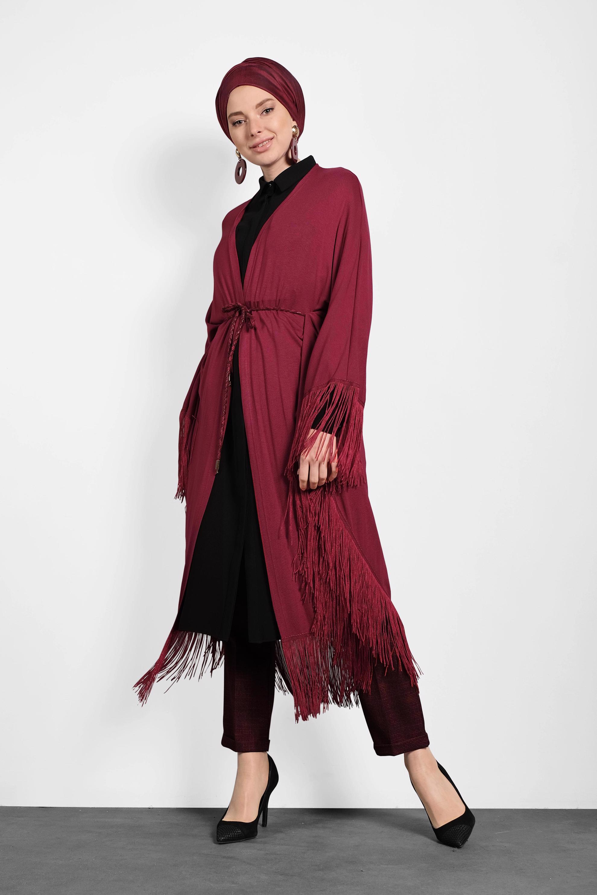Tesettür giyim BORDO SAÇAKLI TUNİK 4452