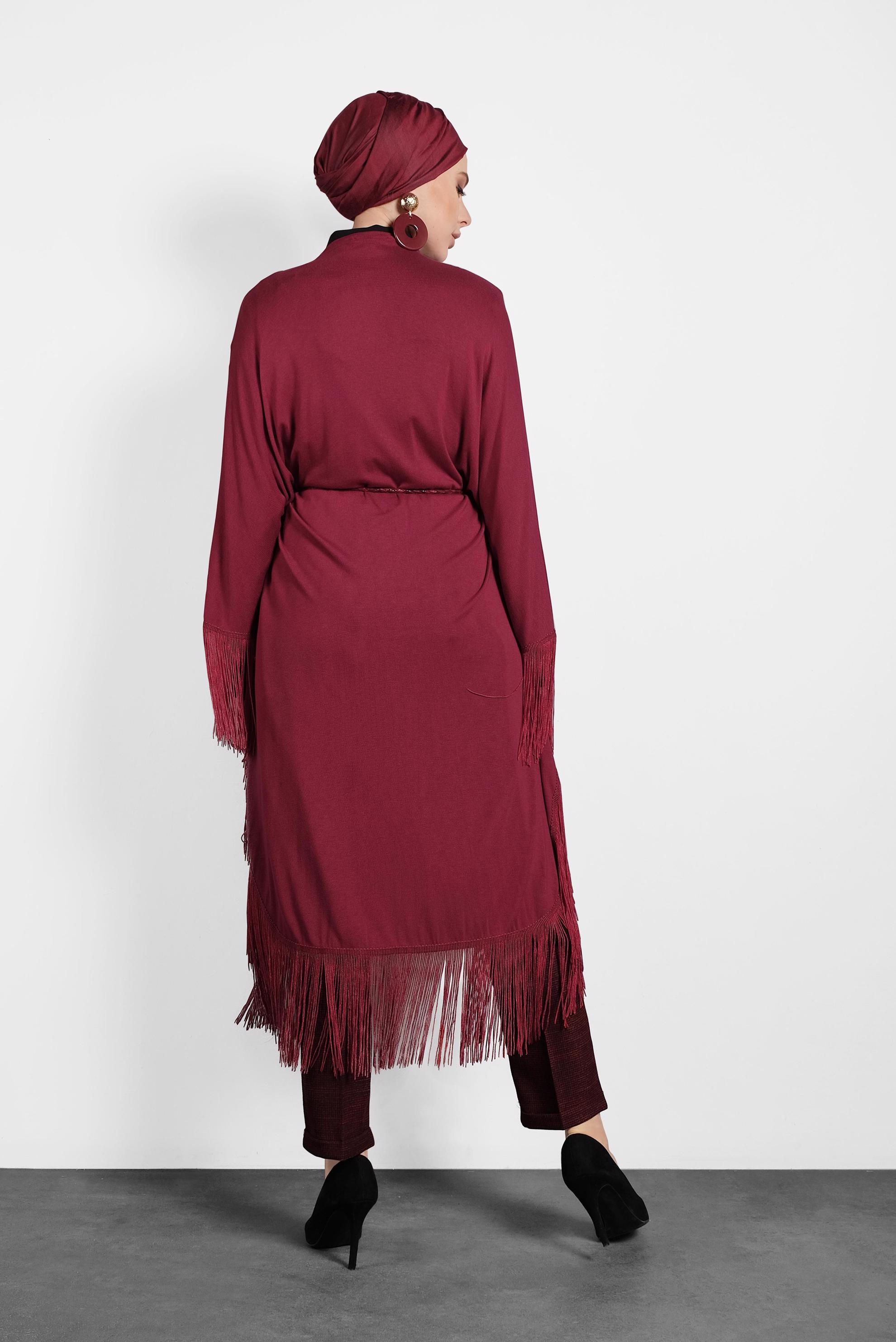 Tesettür giyim BORDO SAÇAKLI TUNİK 4452
