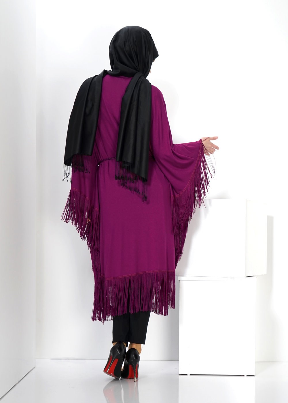 Tesettür giyim FUŞYA SAÇAKLI TUNİK 4452