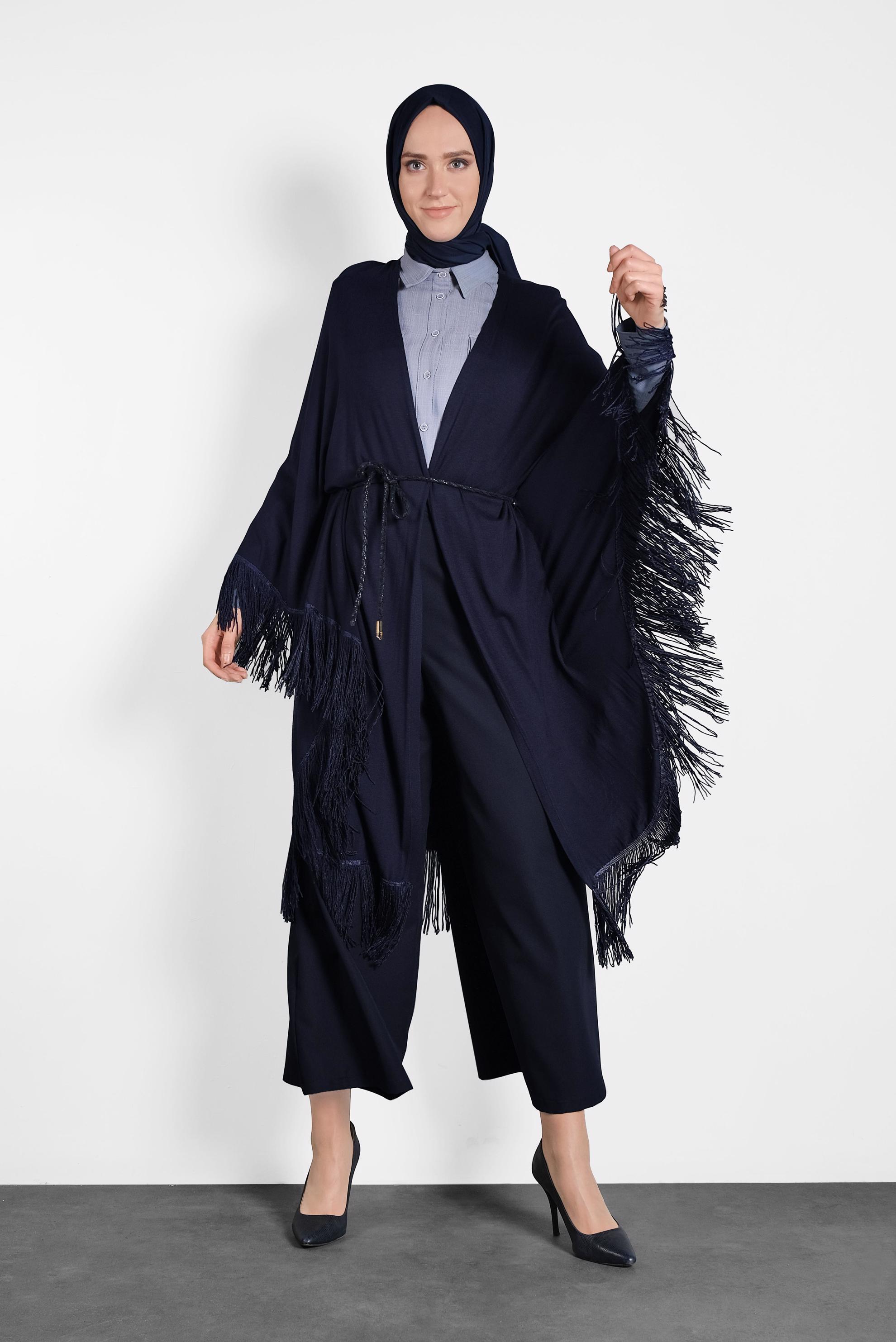 Tesettür giyim LACİVERT SAÇAKLI TUNİK 4452
