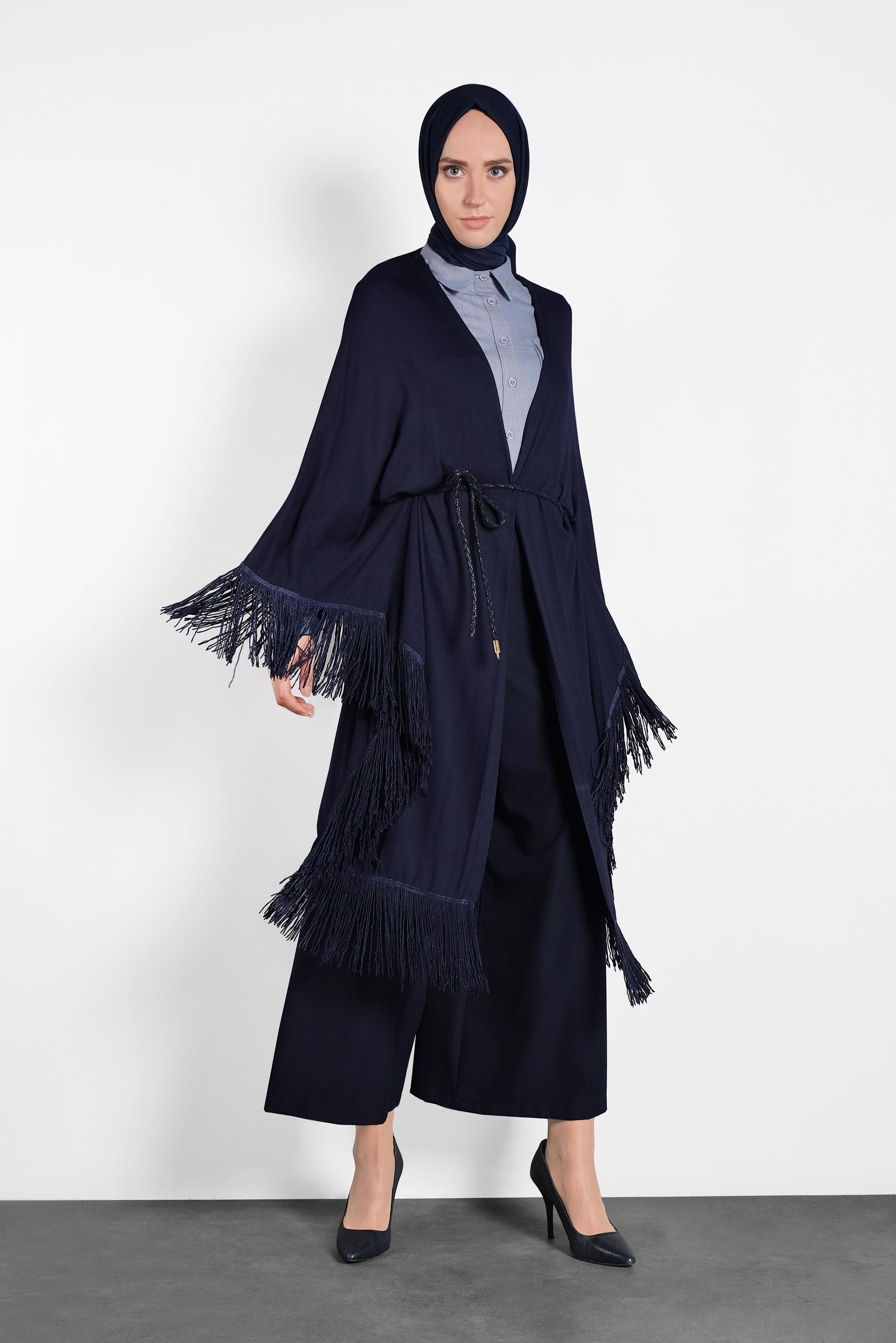 Tesettür giyim LACİVERT SAÇAKLI TUNİK 4452