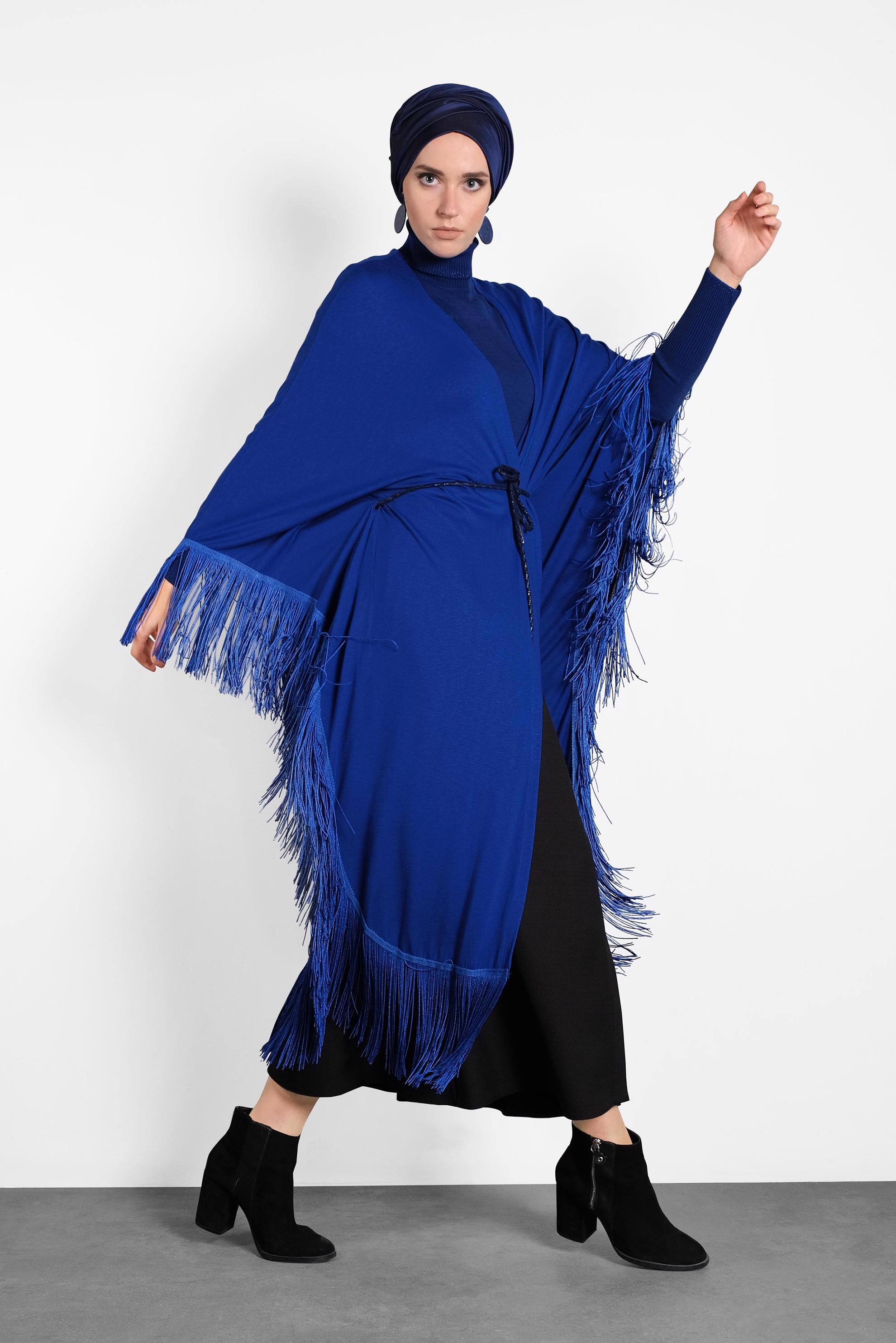 Tesettür giyim LACİVERT SAÇAKLI TUNİK 4452