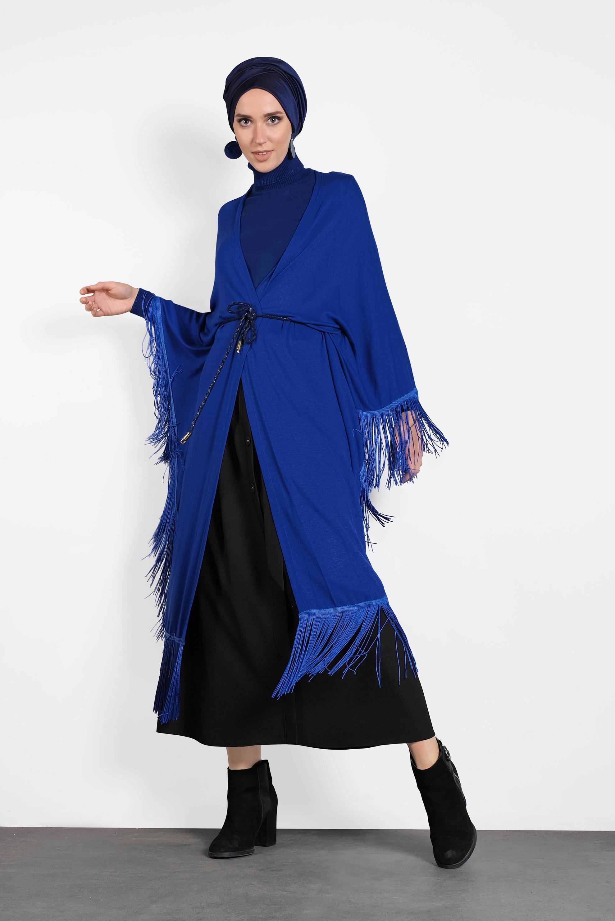 Tesettür giyim LACİVERT SAÇAKLI TUNİK 4452