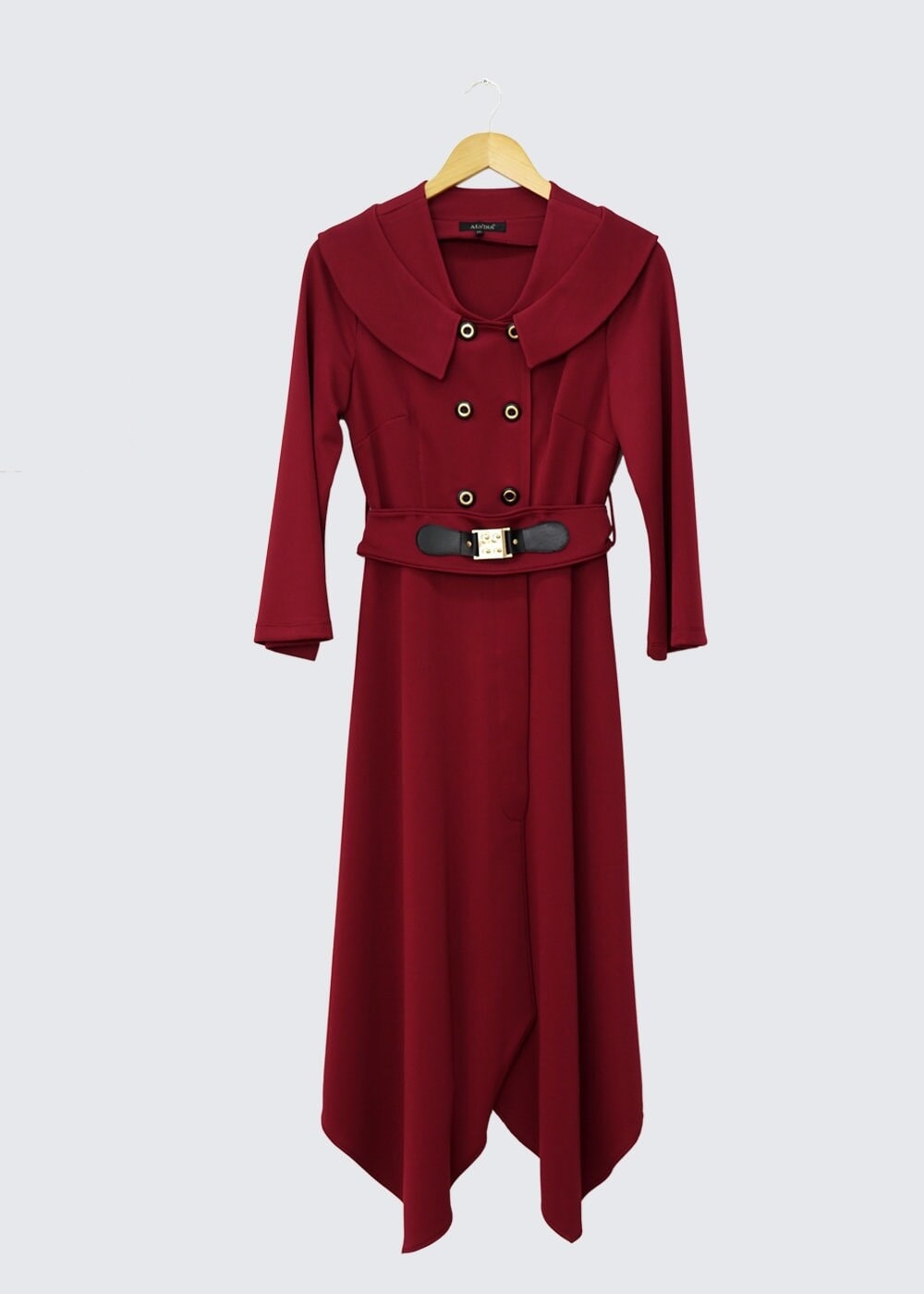 Tesettür giyim BORDO ASİMETRİK KESİM DÜĞMELİ TUNİK 4453  