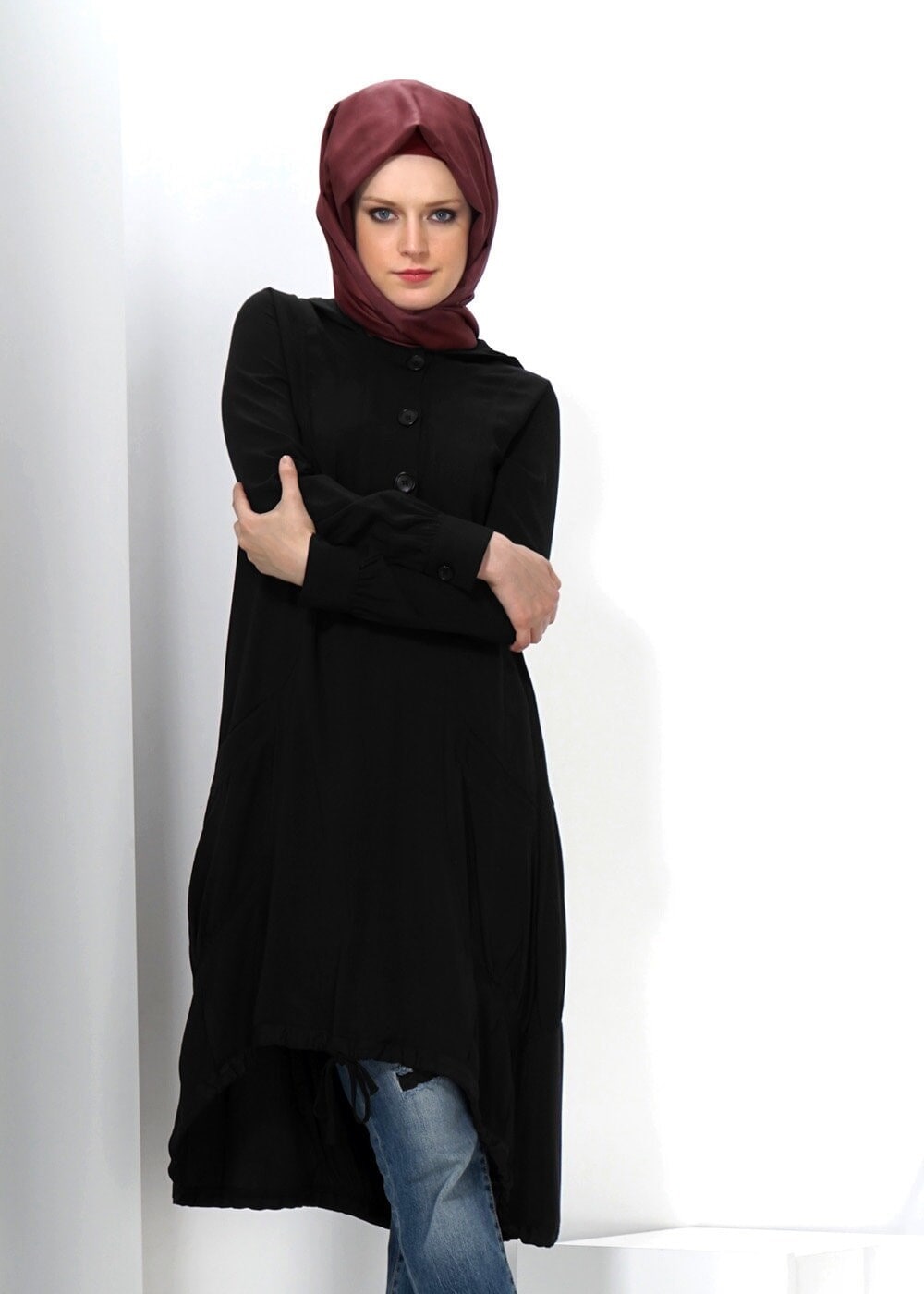Tesettür giyim SİYAH ASİMETRİK KESİM TUNİK 4458