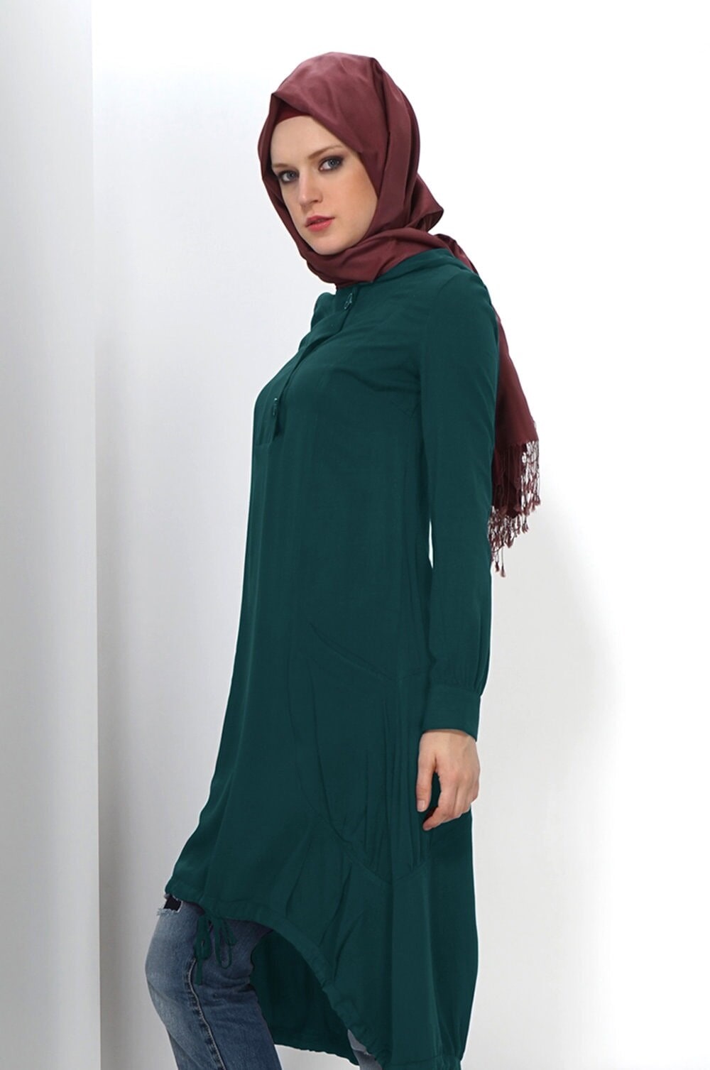 Tesettür giyim YEŞİL ASİMETRİK KESİM TUNİK 4458