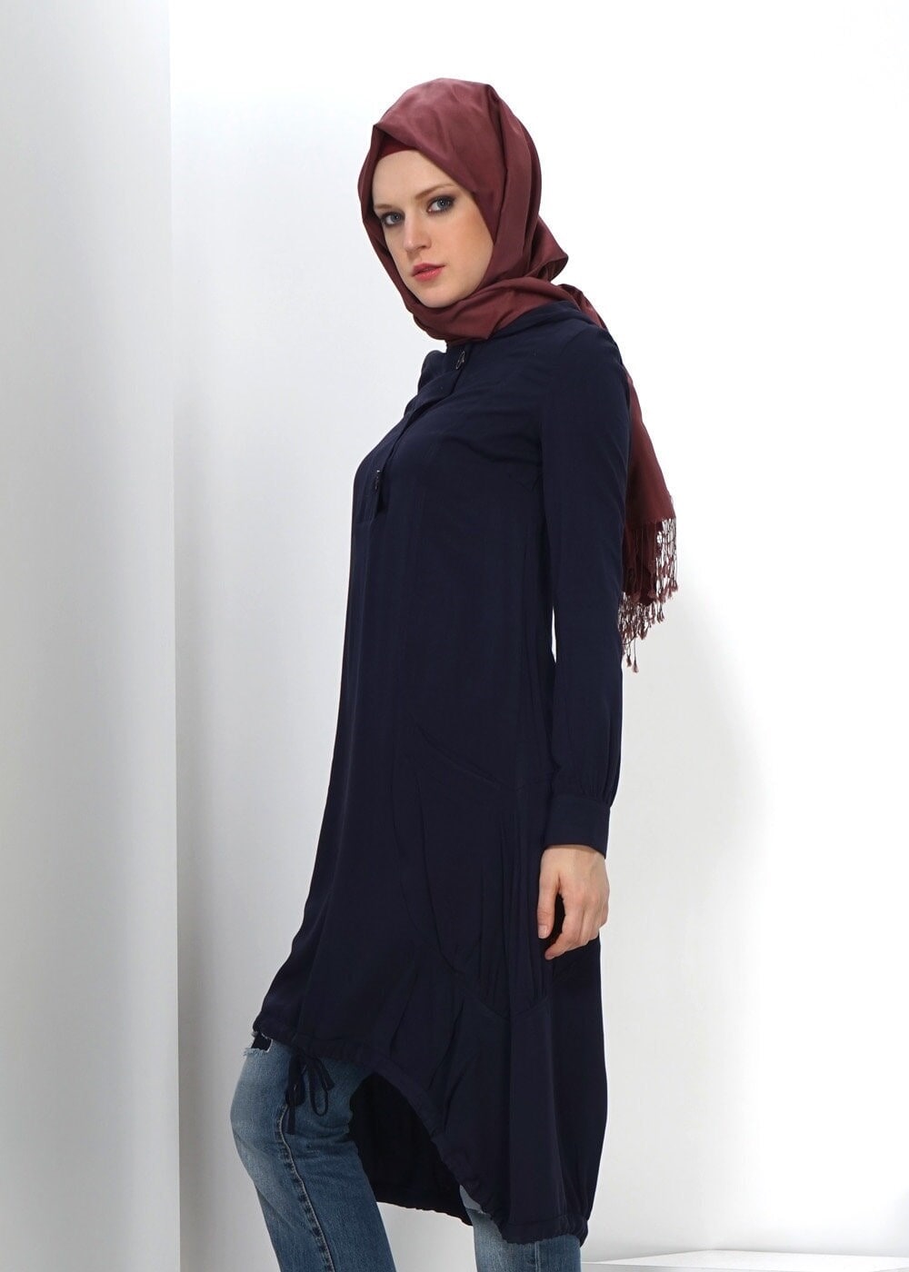 Tesettür giyim LACİVERT ASİMETRİK KESİM TUNİK 4458