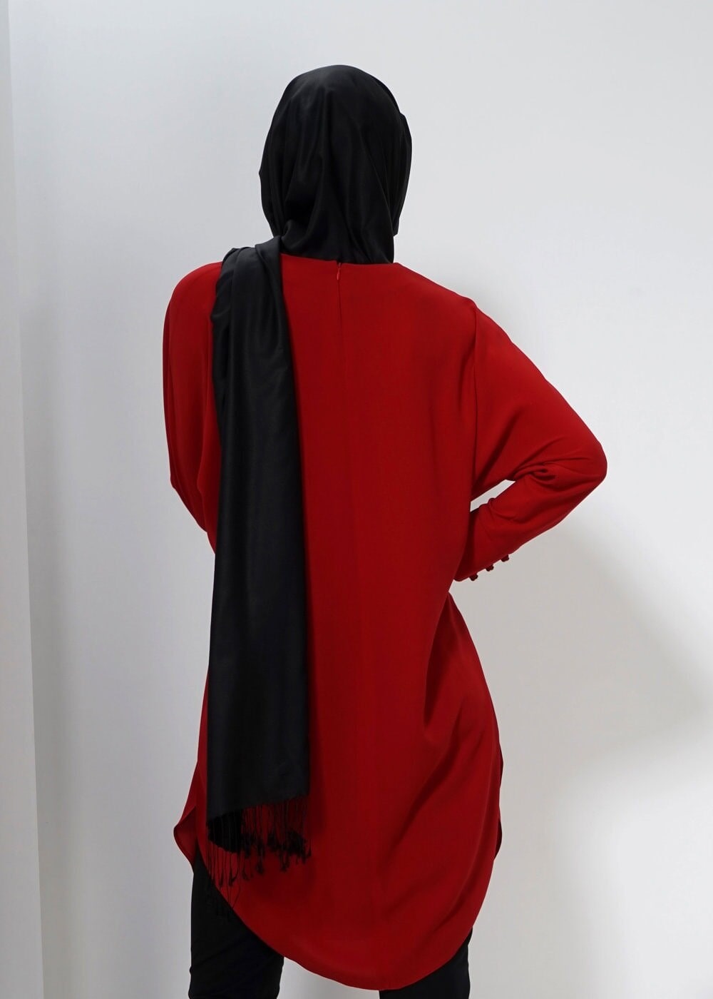 Tesettür giyim KIRMIZI ASİMETRİK KESİM TUNİK 4464