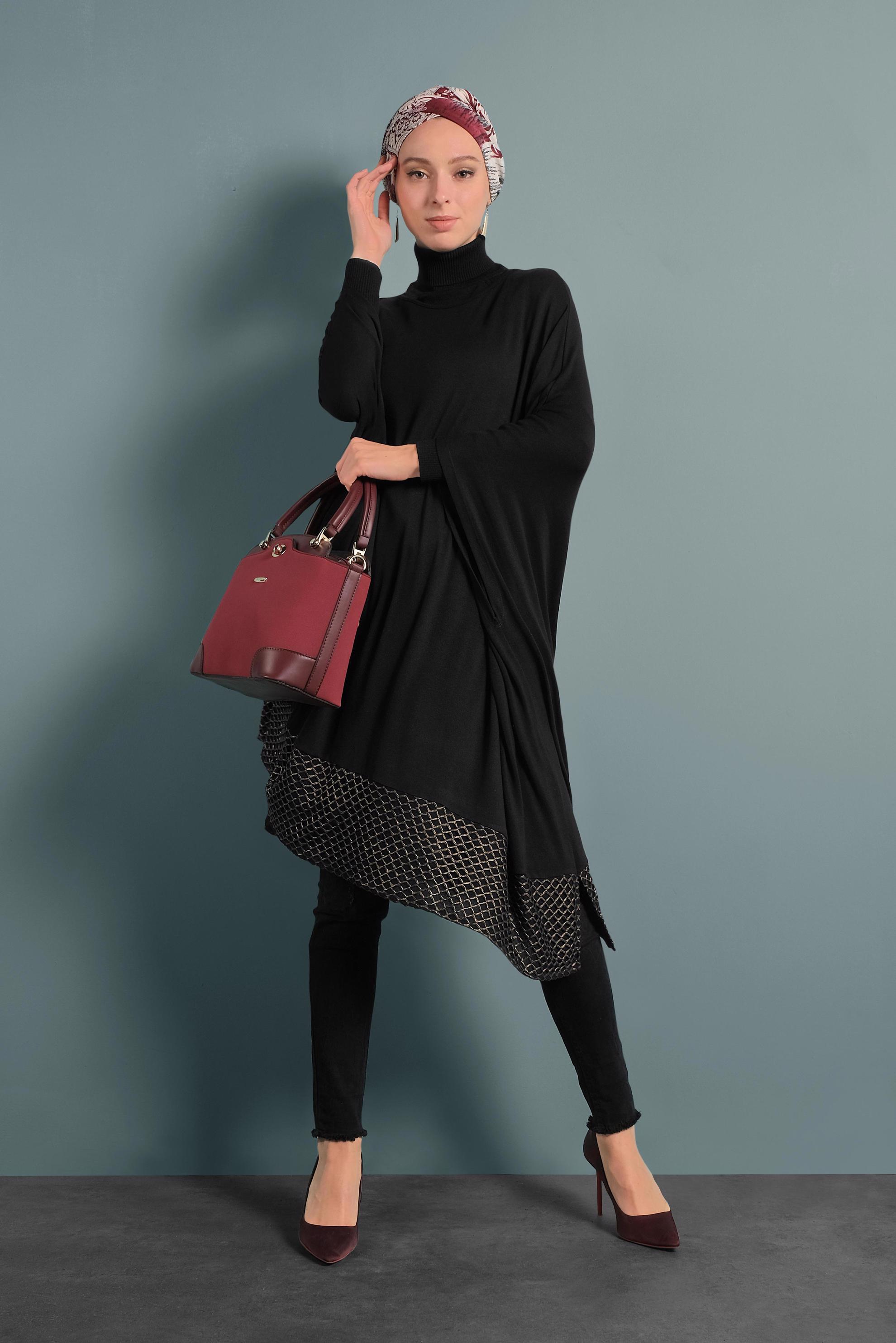 Tesettür giyim SİYAH YARASA KOL TUNİK 4483